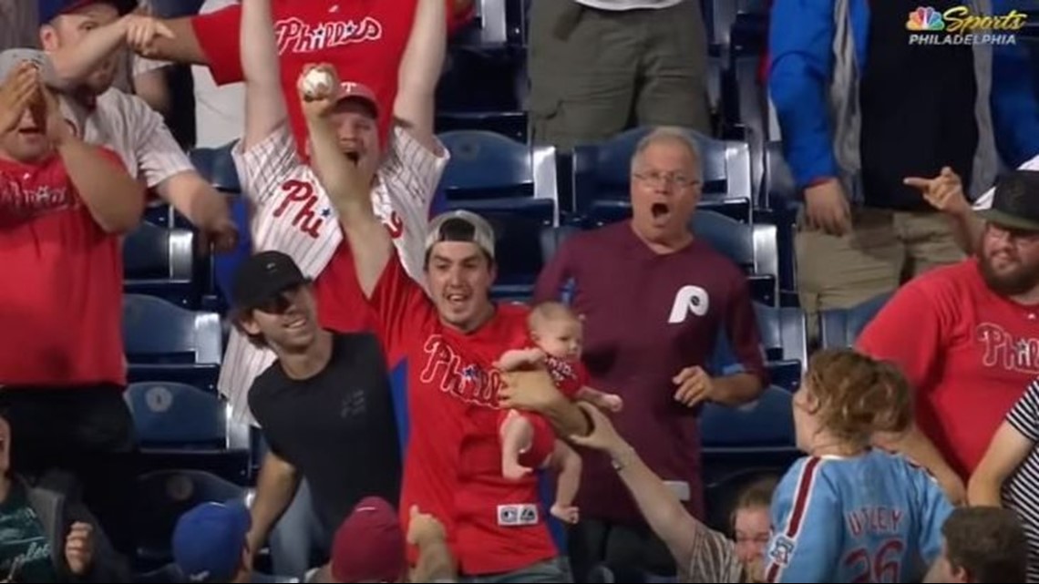 Phillies Fan Catches Home Run Ball While Holding Baby