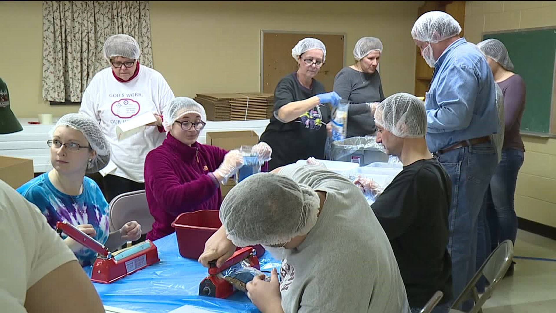 Volunteers Pack Meals at Church in Luzerne County