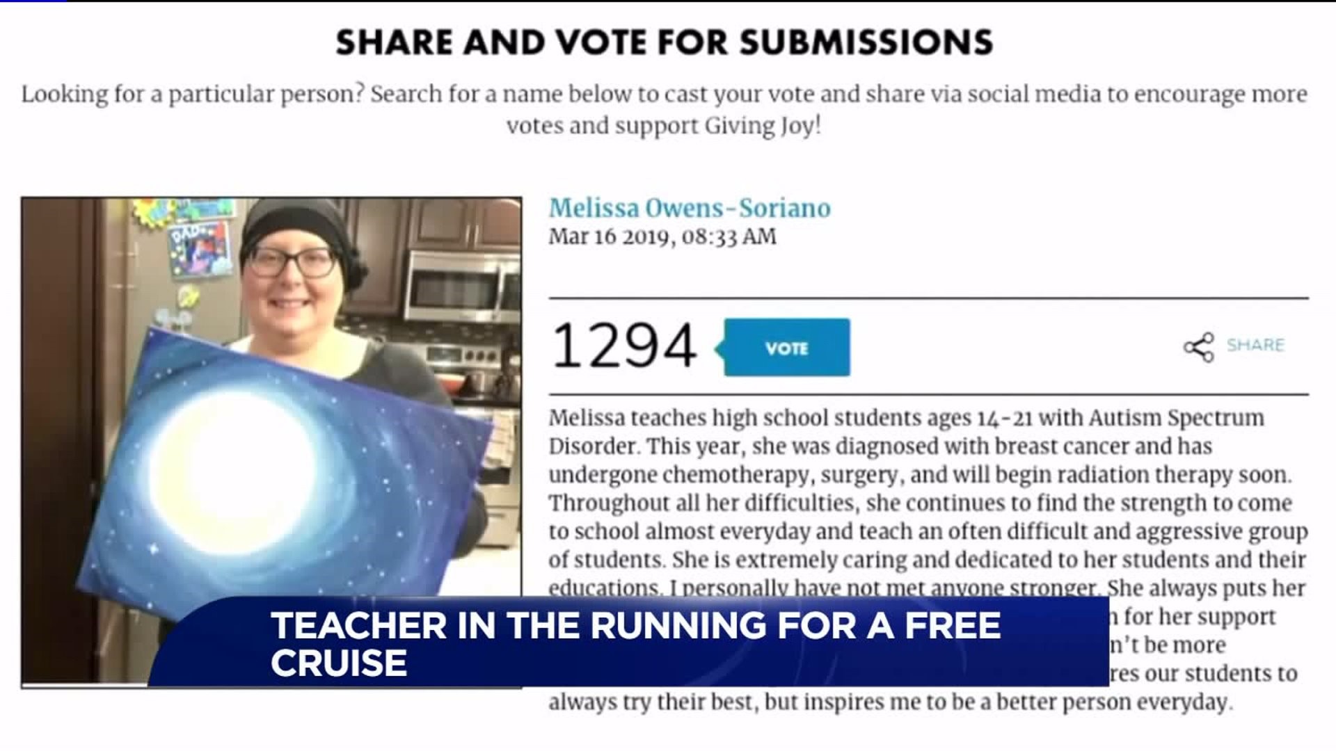 Teacher from the Poconos in the Running for Free Cruise