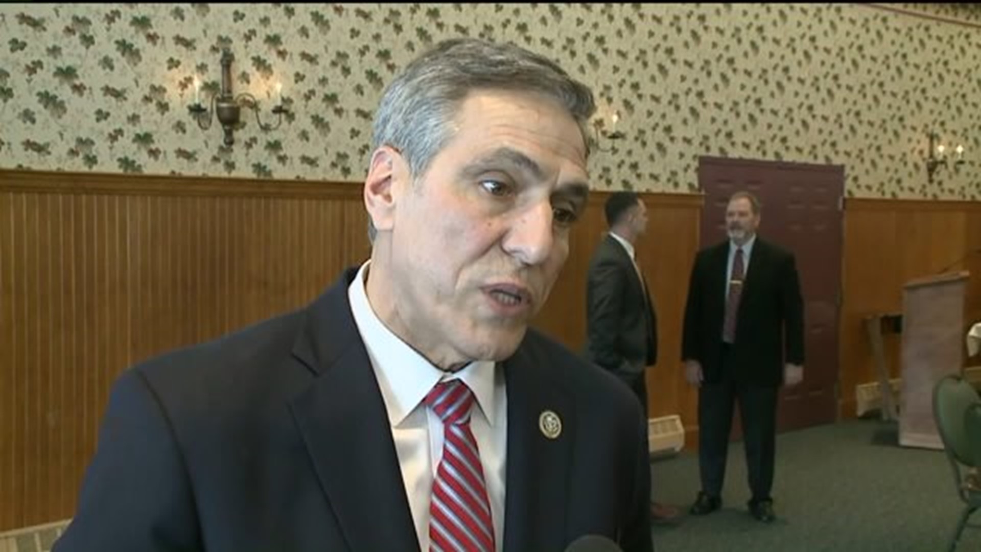 Barletta Speaks at Chamber Breakfast While People Protest Outside