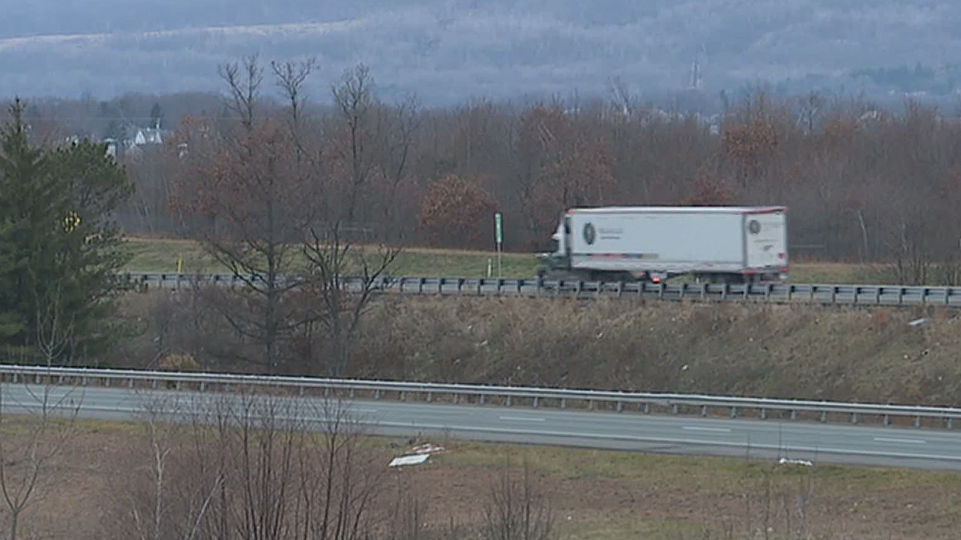 Starting at noon, tractor-trailers will be banned from Interstate 80 to the New Jersey line.