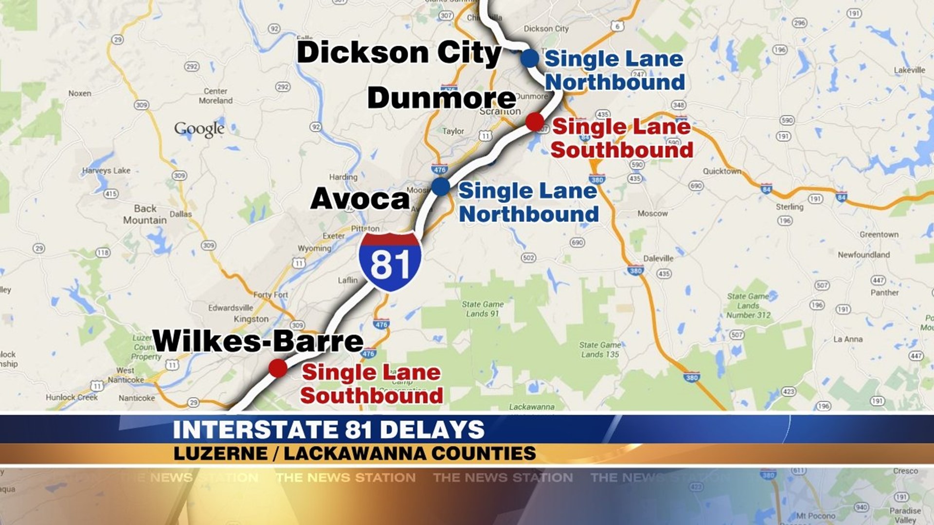 Traffic Slow on Interstate 81 in Lackawanna, Luzerne Counties