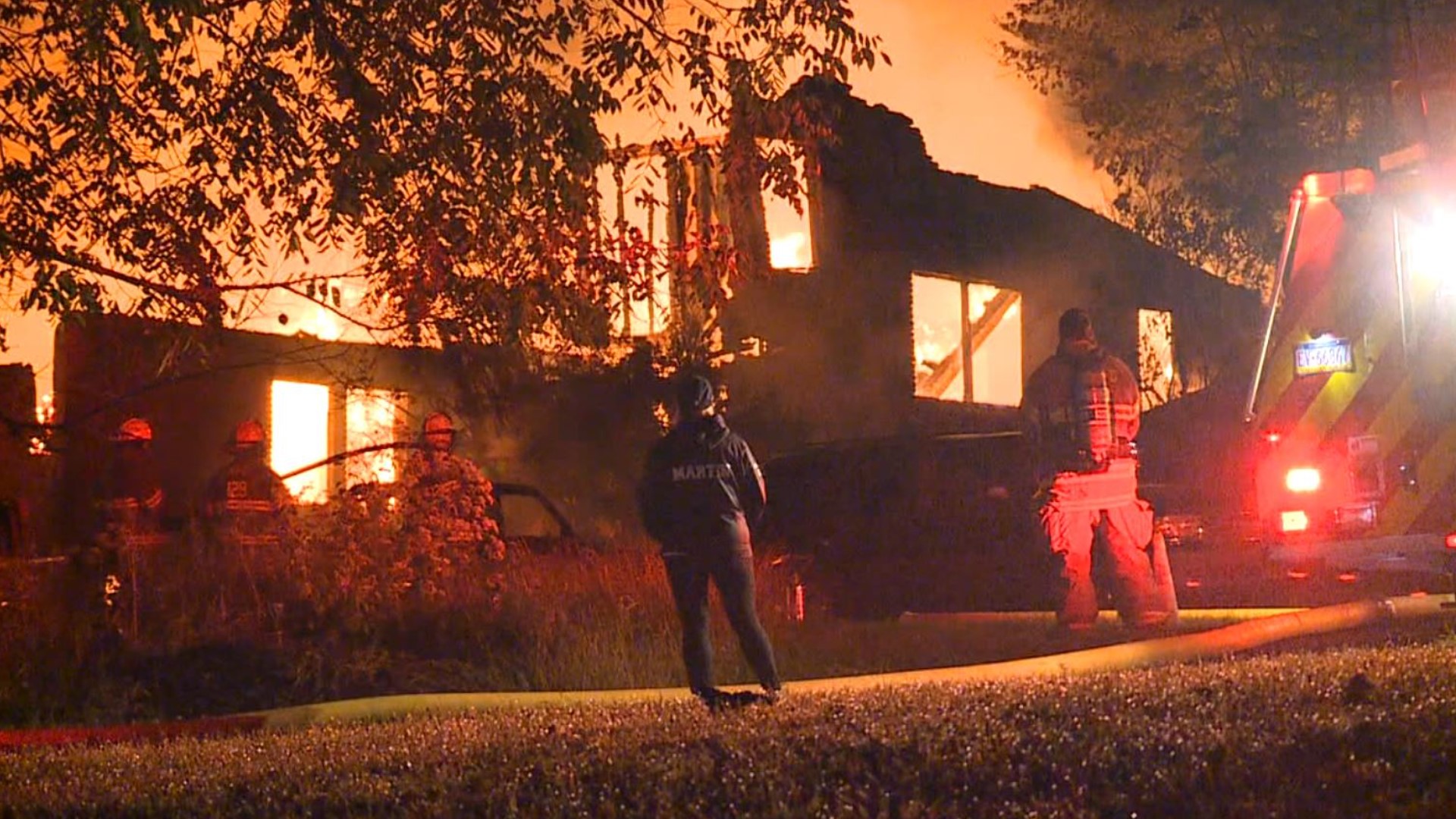 Flames destroyed a home early Monday morning in Luzerne County.