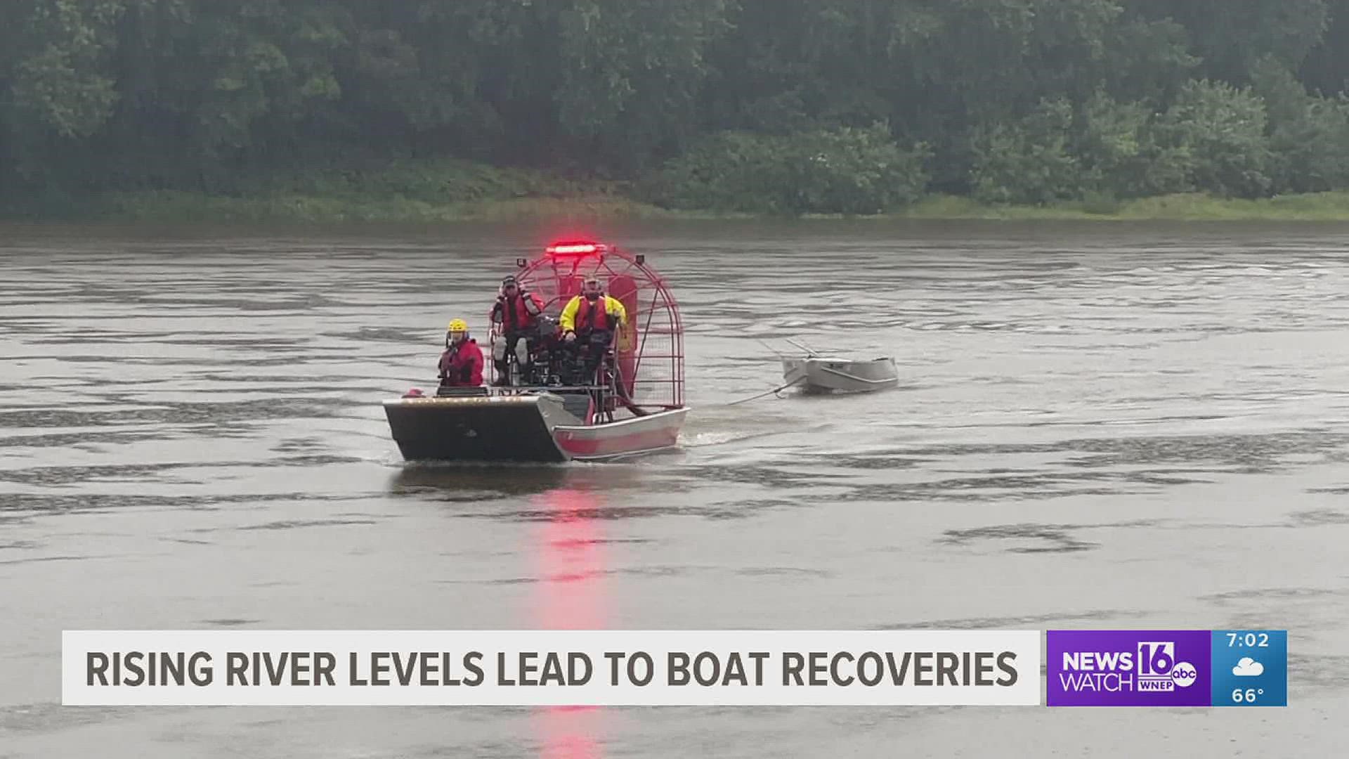 In the pouring rain, rescue crews were on the water to investigate reports of unmanned boats.