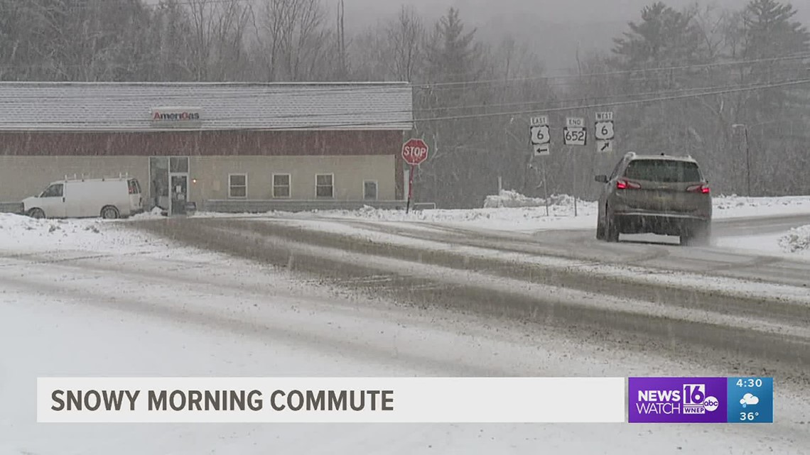 Snowy road conditions early in Wayne County