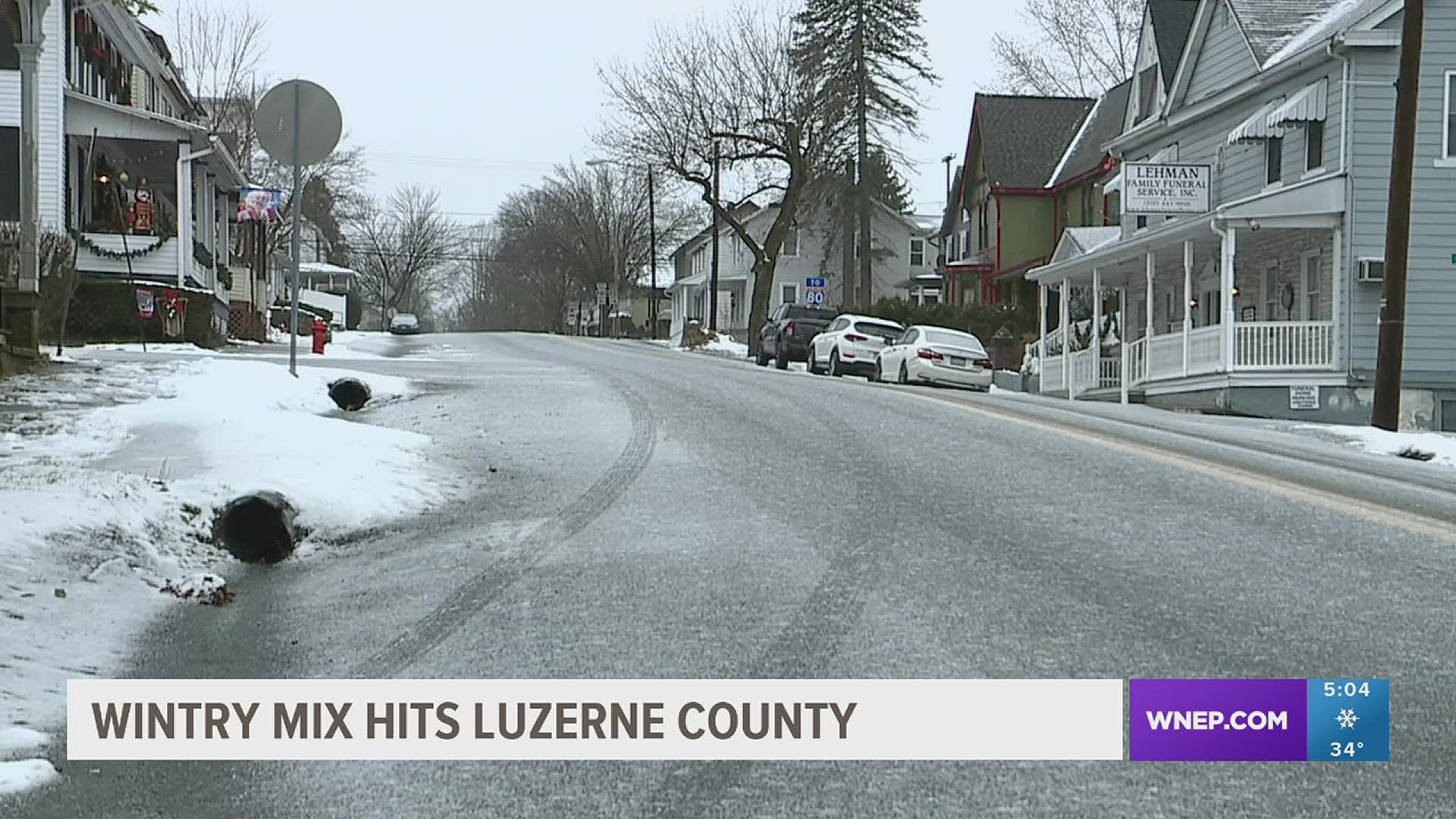 The snow, rain, and even sleet fell in Luzerne County but fortunately for drivers, it didn't amount to much accumulation.