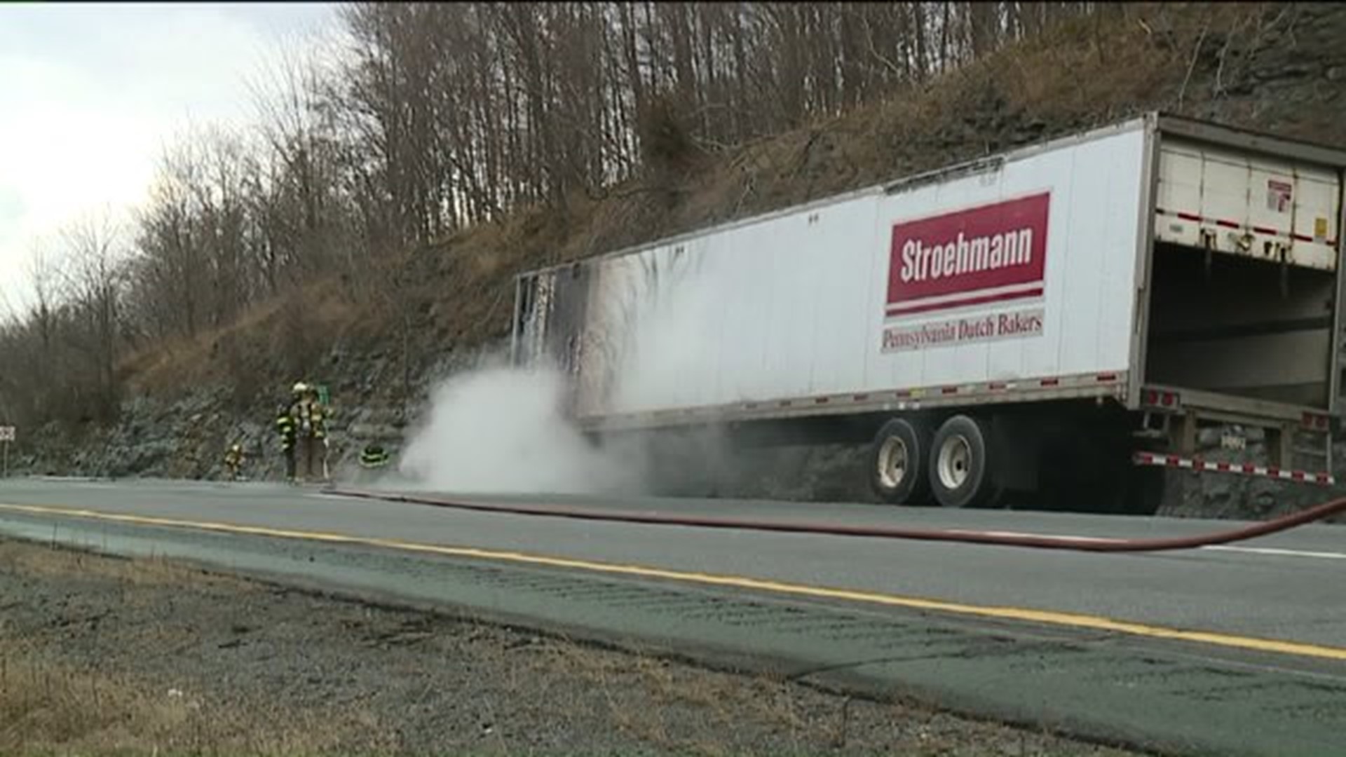 Highway Traffic Slowed by Bread Truck Fire
