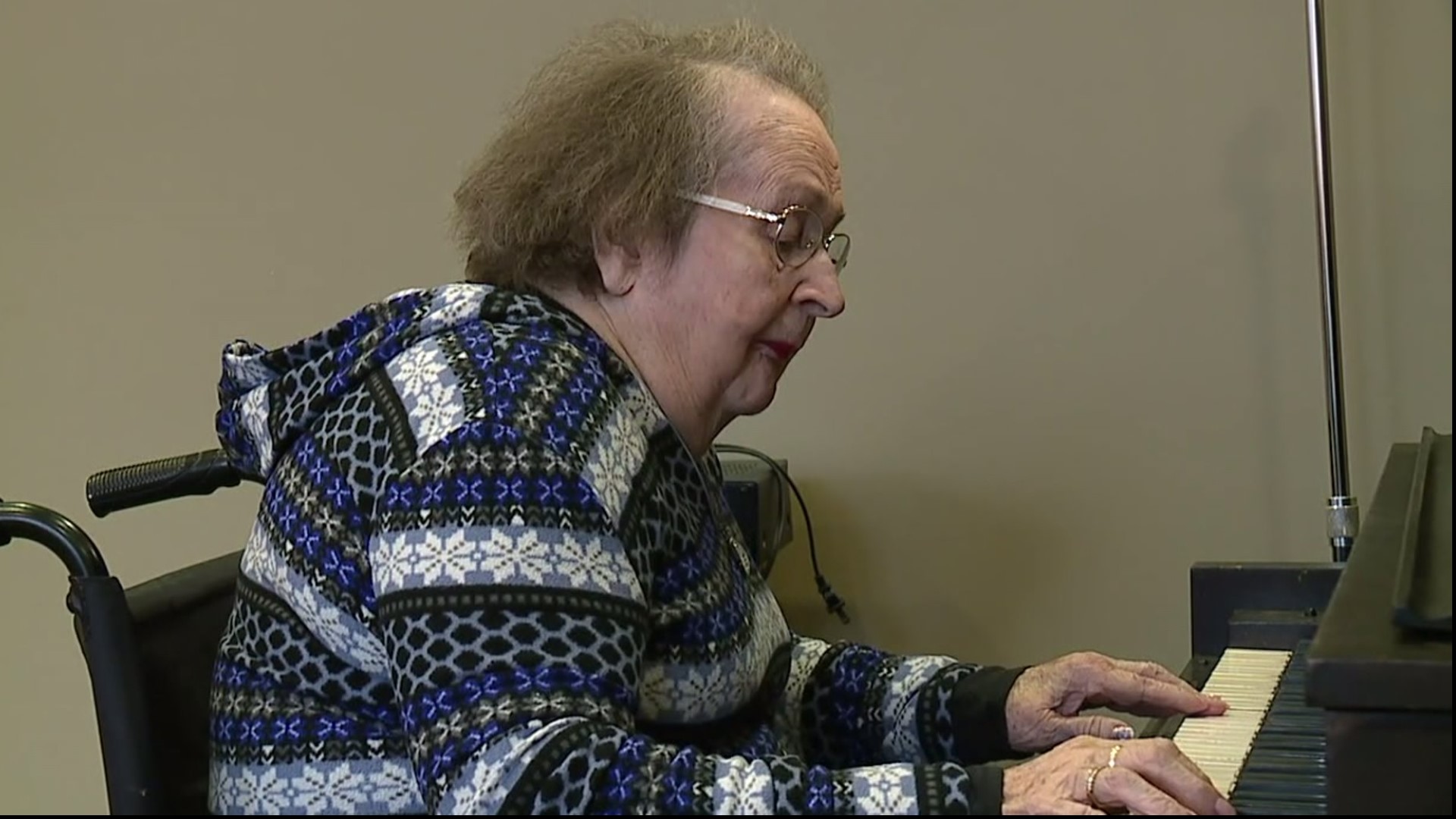 It's been more than 80 years since she taught herself how to play the piano, and now she shares her talent with fellow nursing center residents.