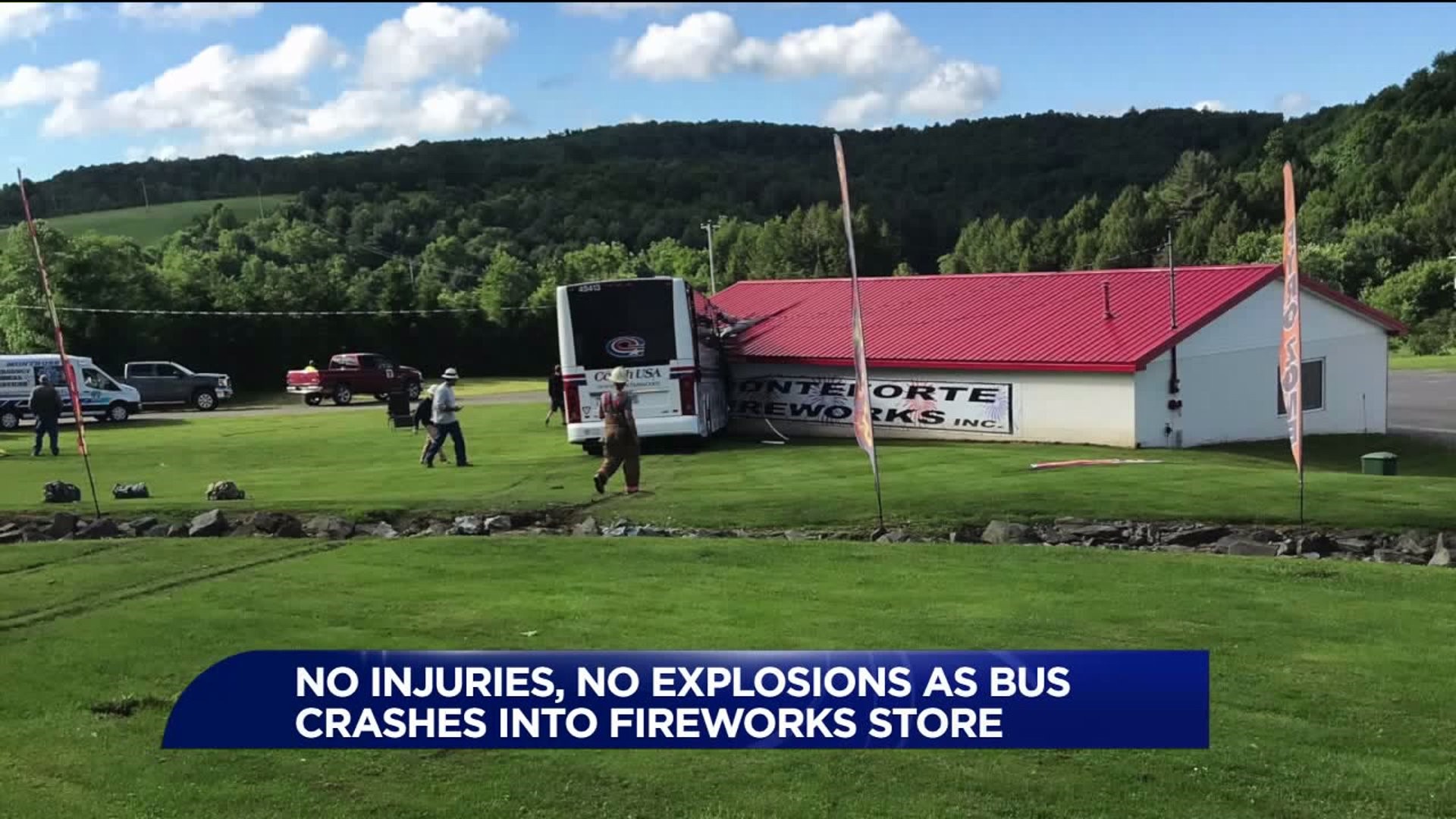 Bus Slams into Fireworks Store