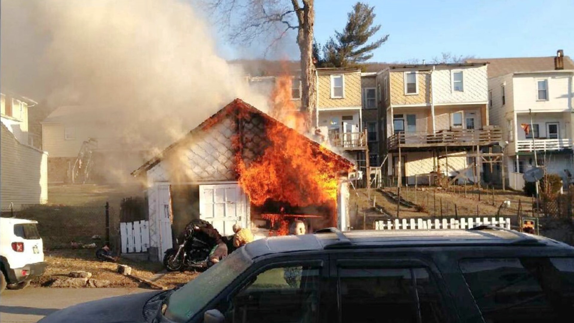 The fire started at a garage in Coal Township, near Shamokin Monday morning.