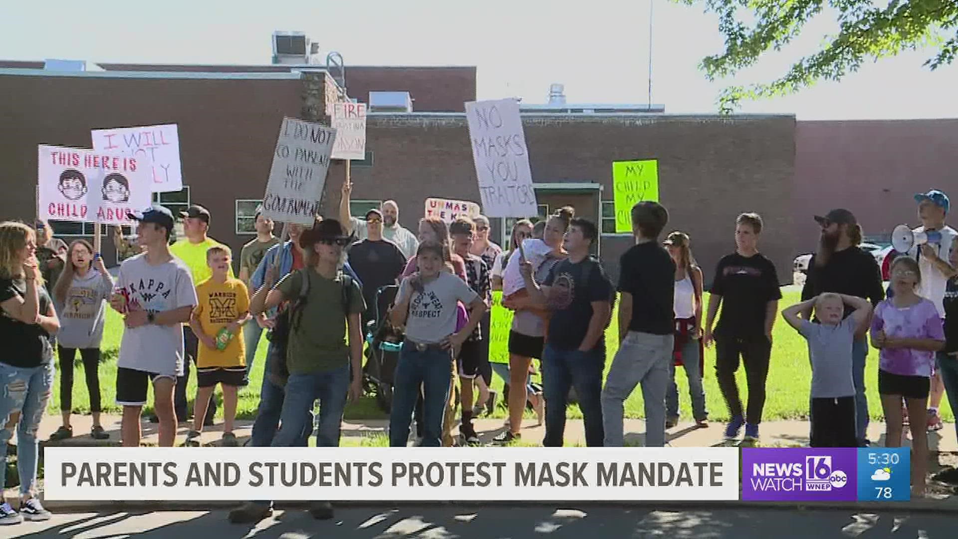 Parents and children in Montoursville protested against Pennsylvania's statewide school mask mandate.