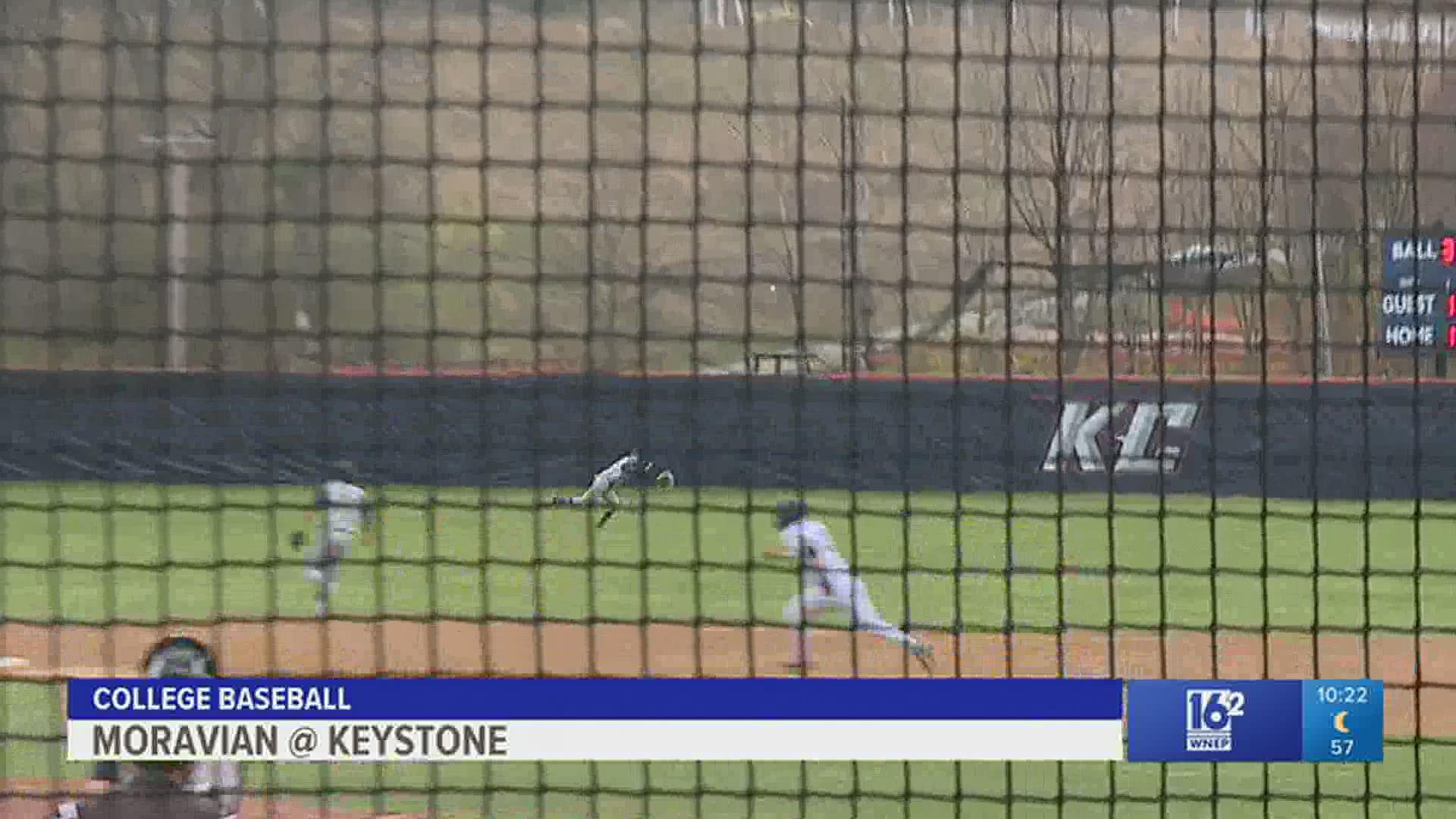 A four run 5th inning propelled Keystone to an 11-5 win over Moravian in college baseball.