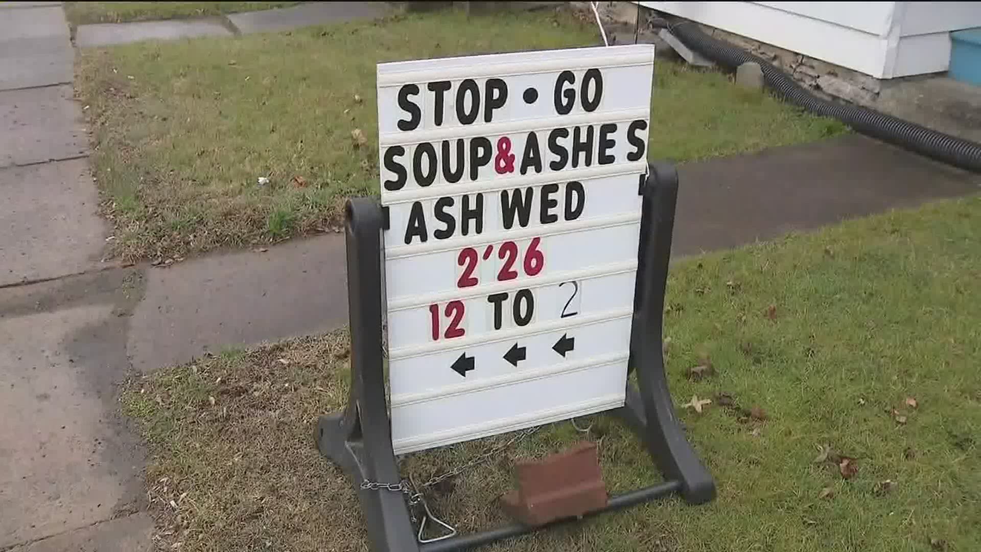 The church in Northumberland County offered stop-and-go soup and ashes.