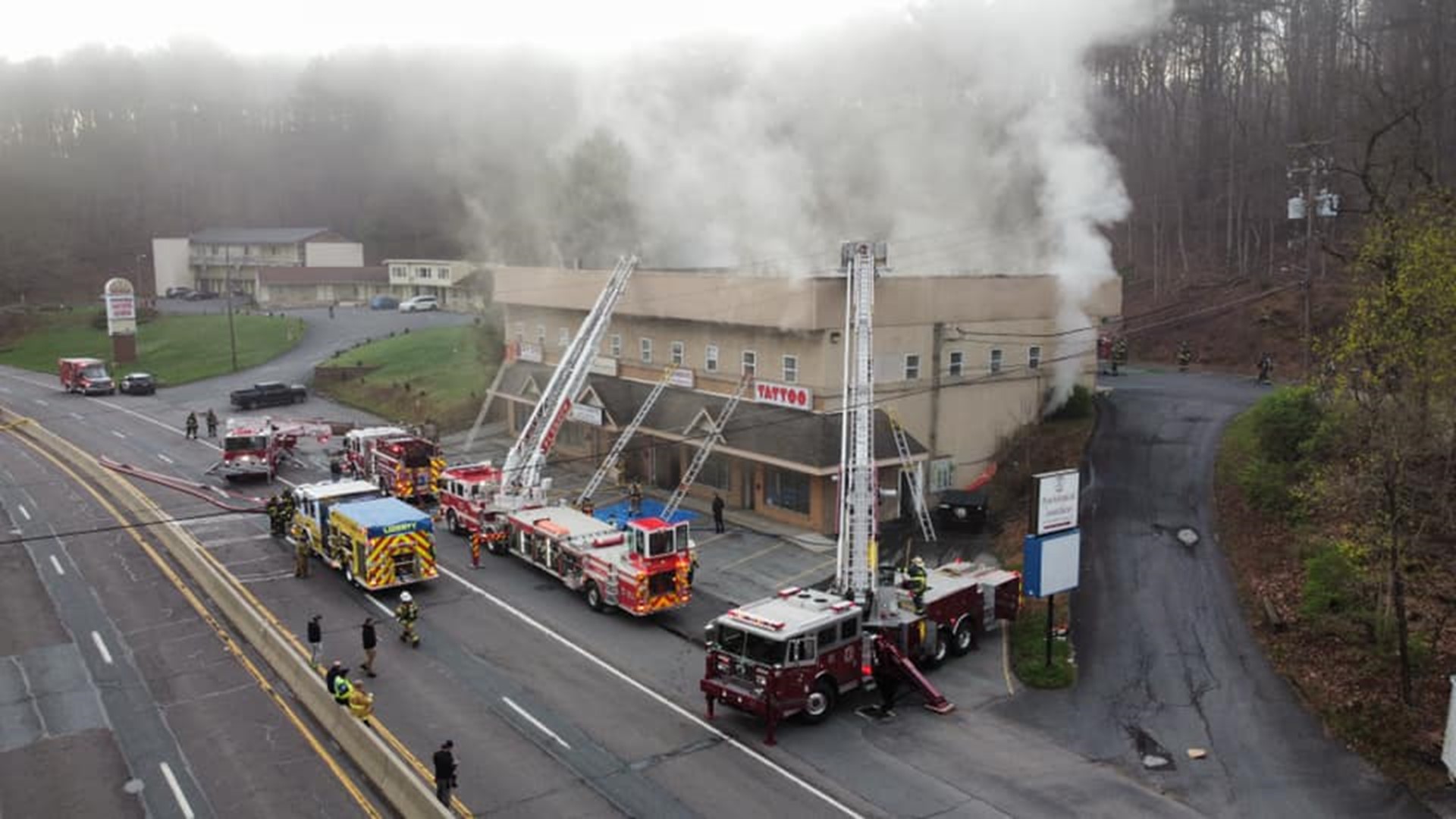 The fire started Wednesday morning in a building along Route 61.