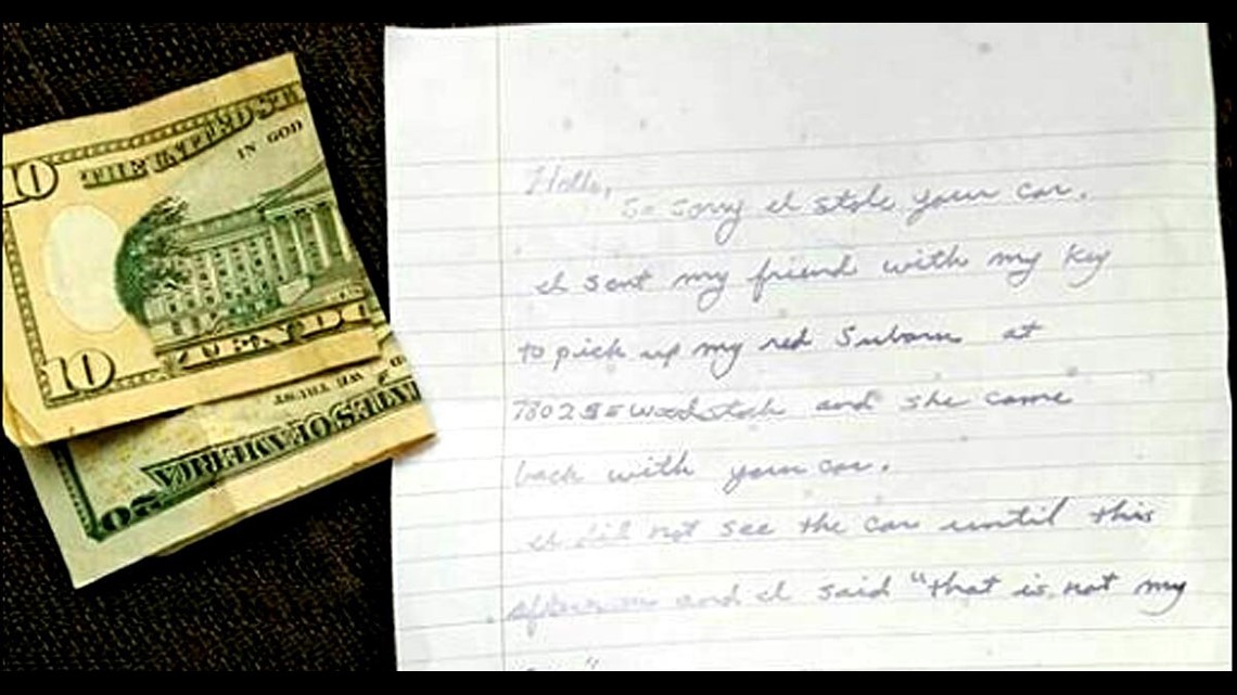 Woman’s Stolen Car Returned With Gas Money, Apology Note | wnep.com