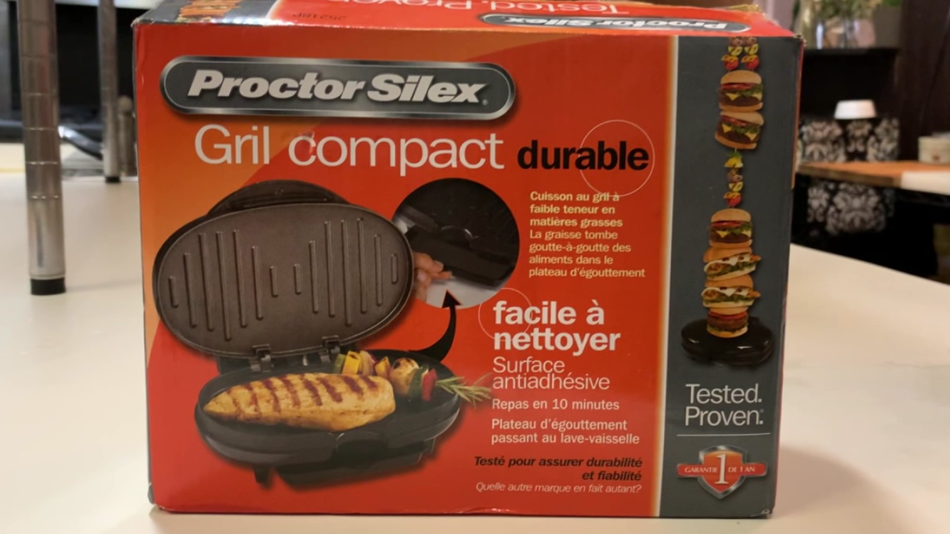 Proctor Silex claims that the grill will cook most food in less than 10 minutes.