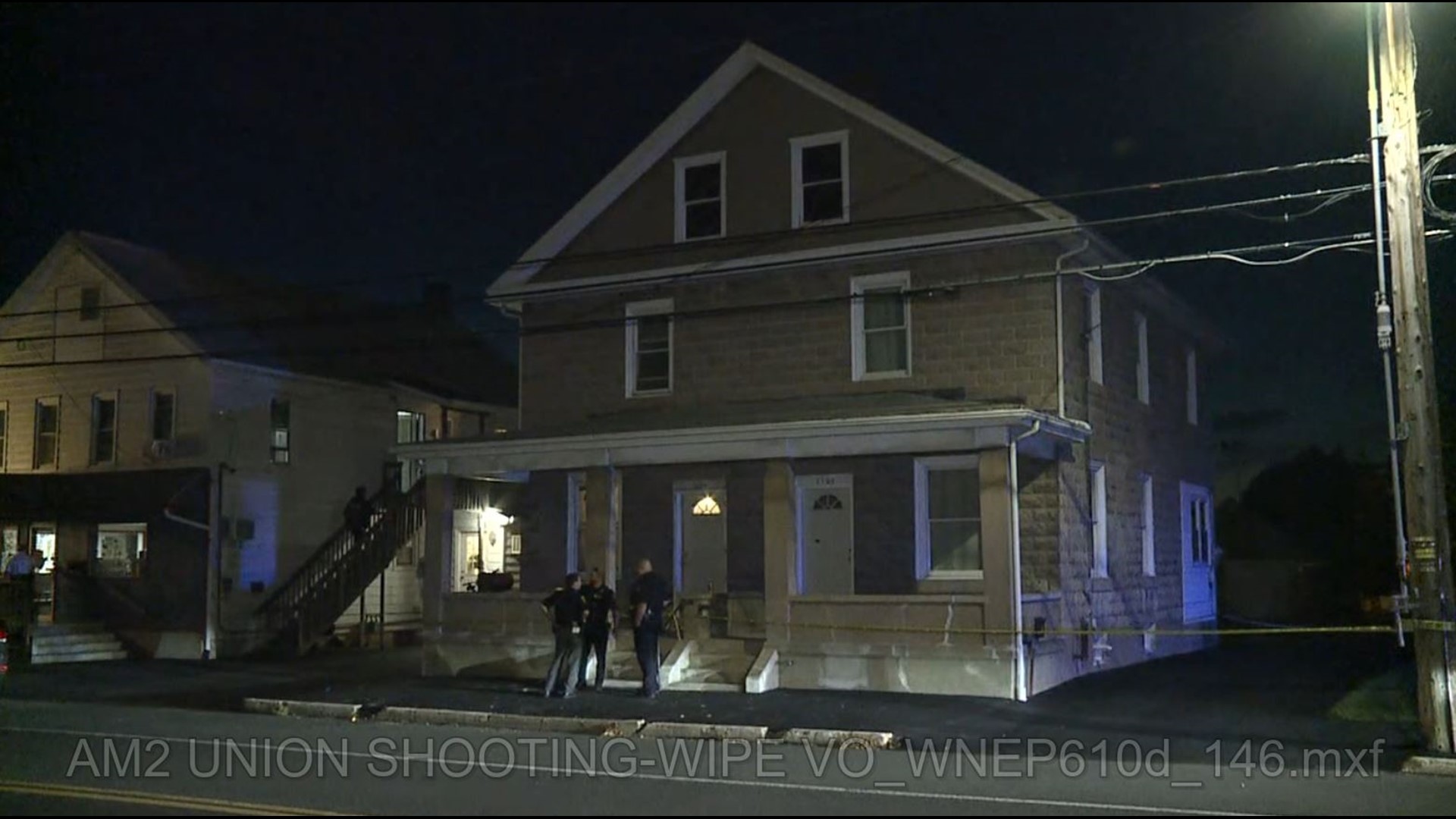 Police say two people were shot while out on a porch.