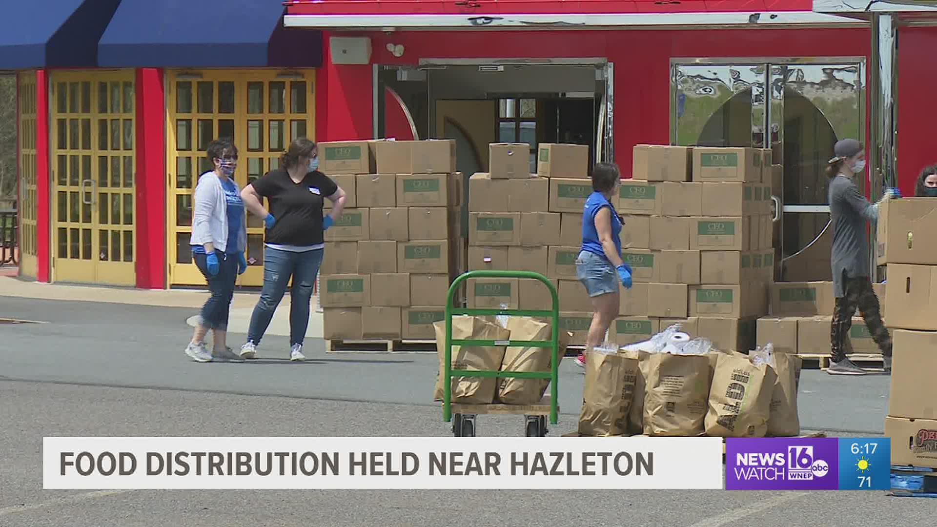 A church near Hazleton teamed up with a local food bank to help feed more than 300 families in need Saturday.