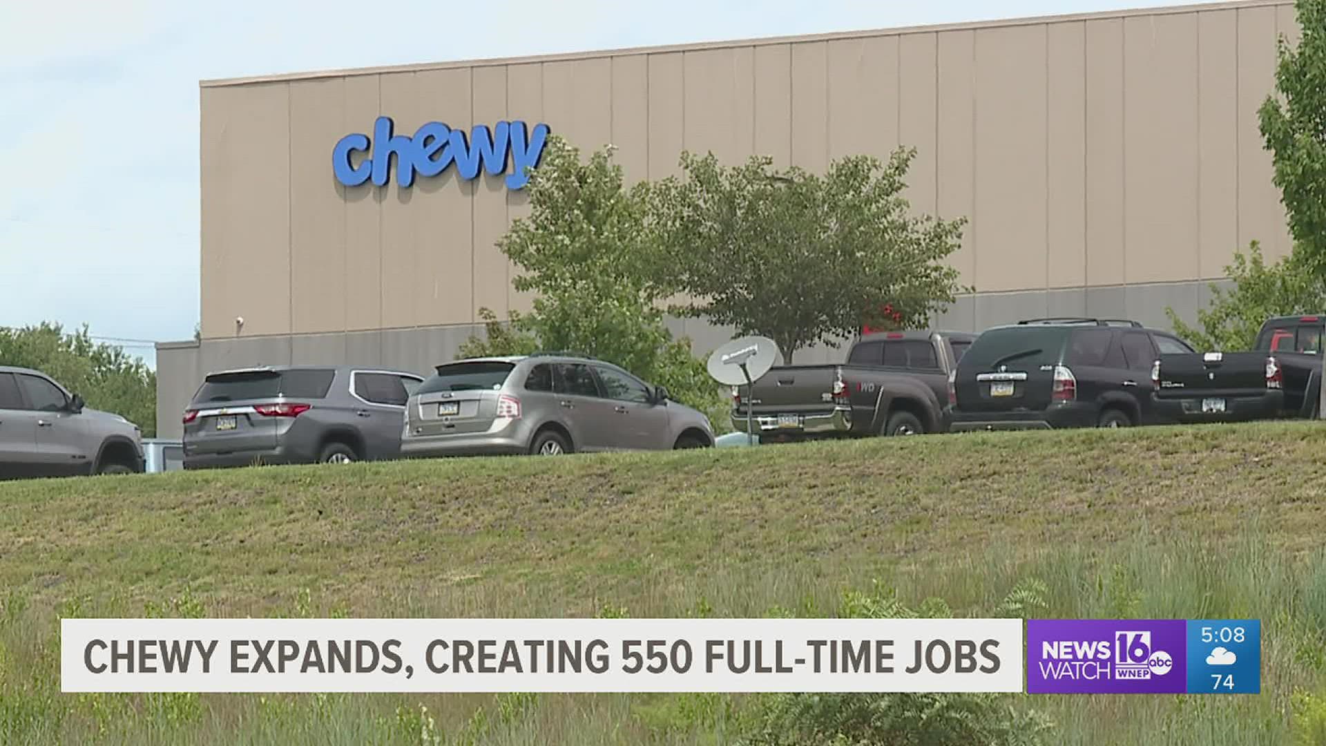 Chewy will provide pet prescriptions, medications, and special dietary foods at the new location, creating more than 500 new jobs.