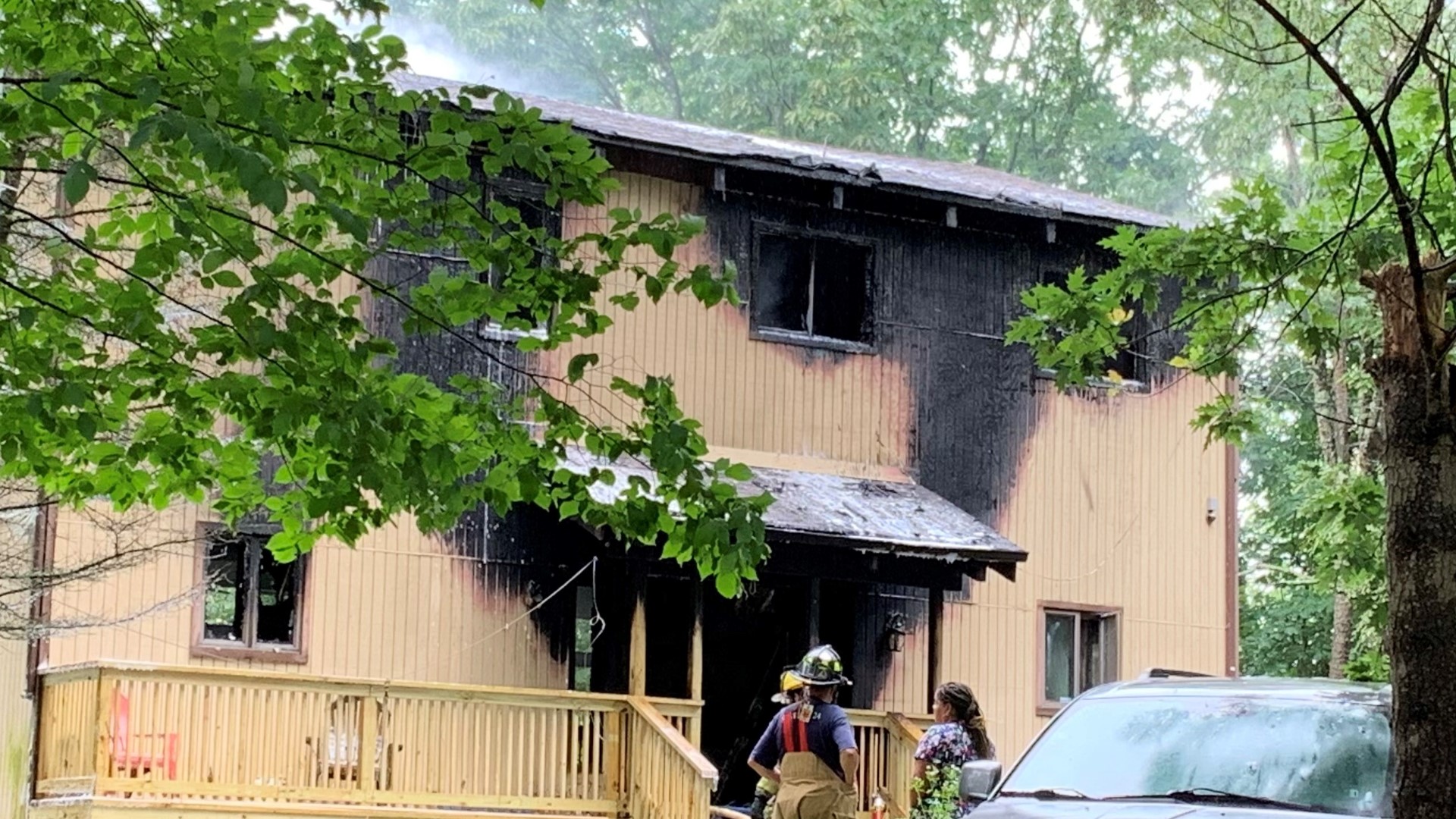 The place in Lehman Township caught fire around noon on Tuesday.