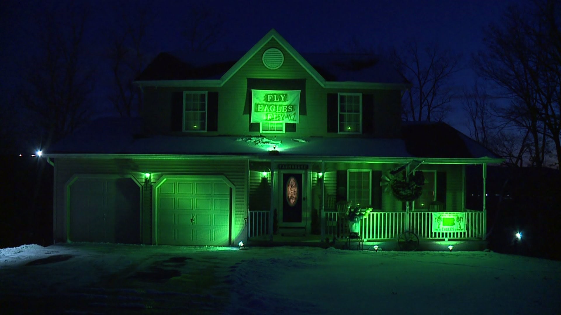 Schuylkill County Home Lit up in Green for Eagles