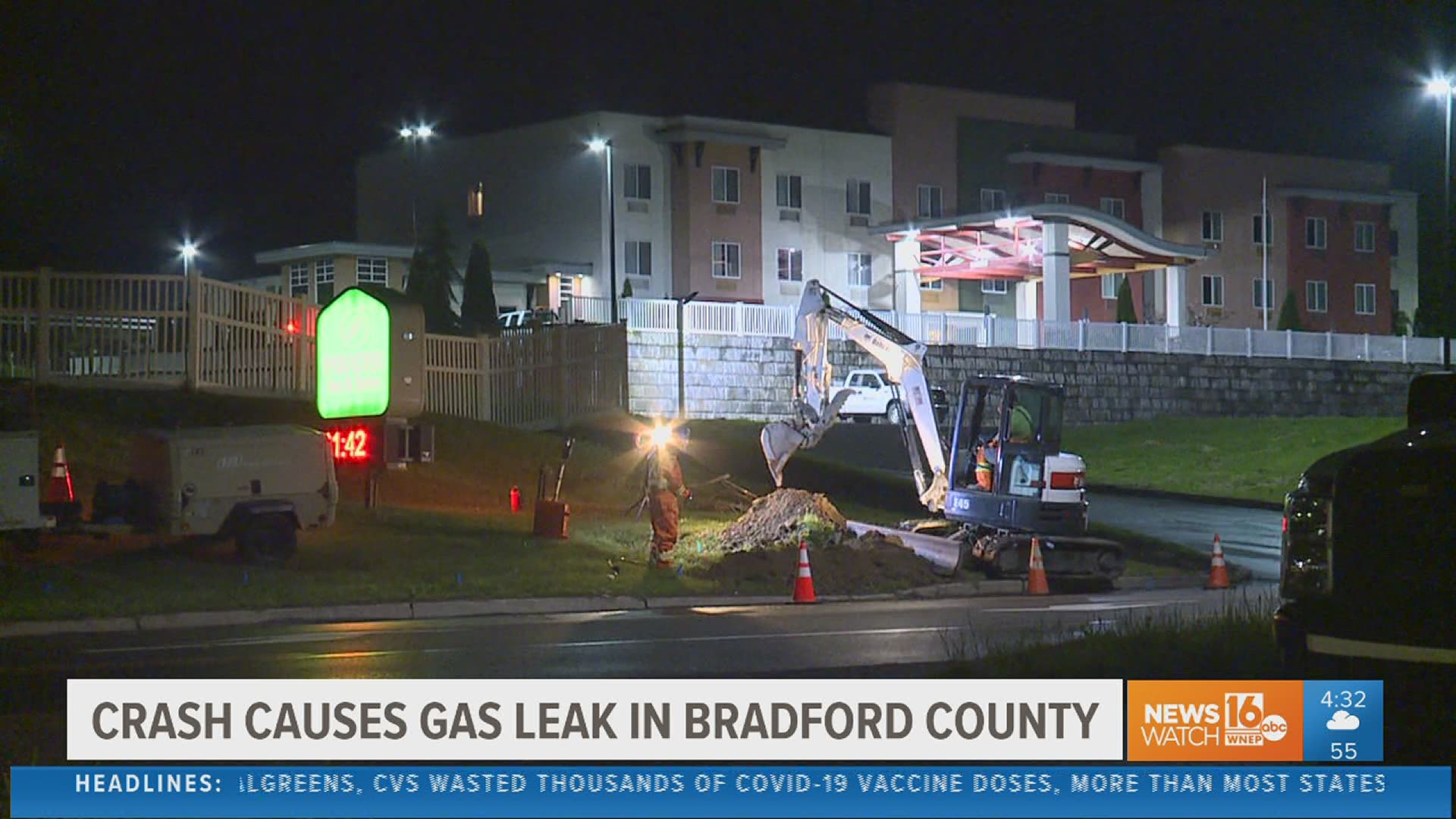 People were told to stay inside their homes during a gas leak caused by a crash in Bradford County.