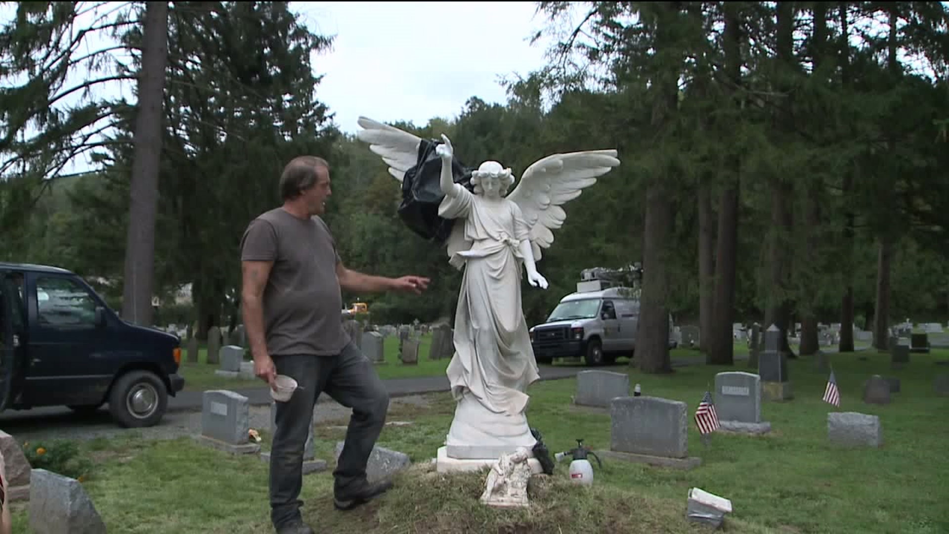 Sculptor Restoring Children's Burial Monument Damaged by Tornado