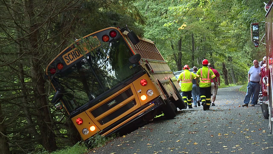 School bus slides off road with two kids on board | wnep.com