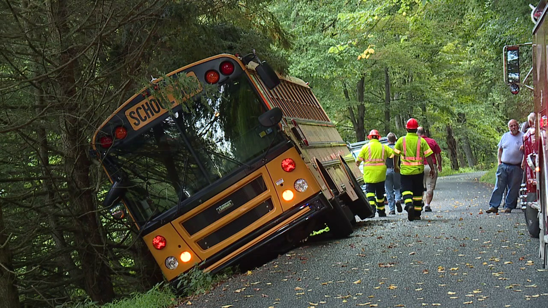 A Williamsport Area School District bus slid off the road near Trout Run in Lycoming County.