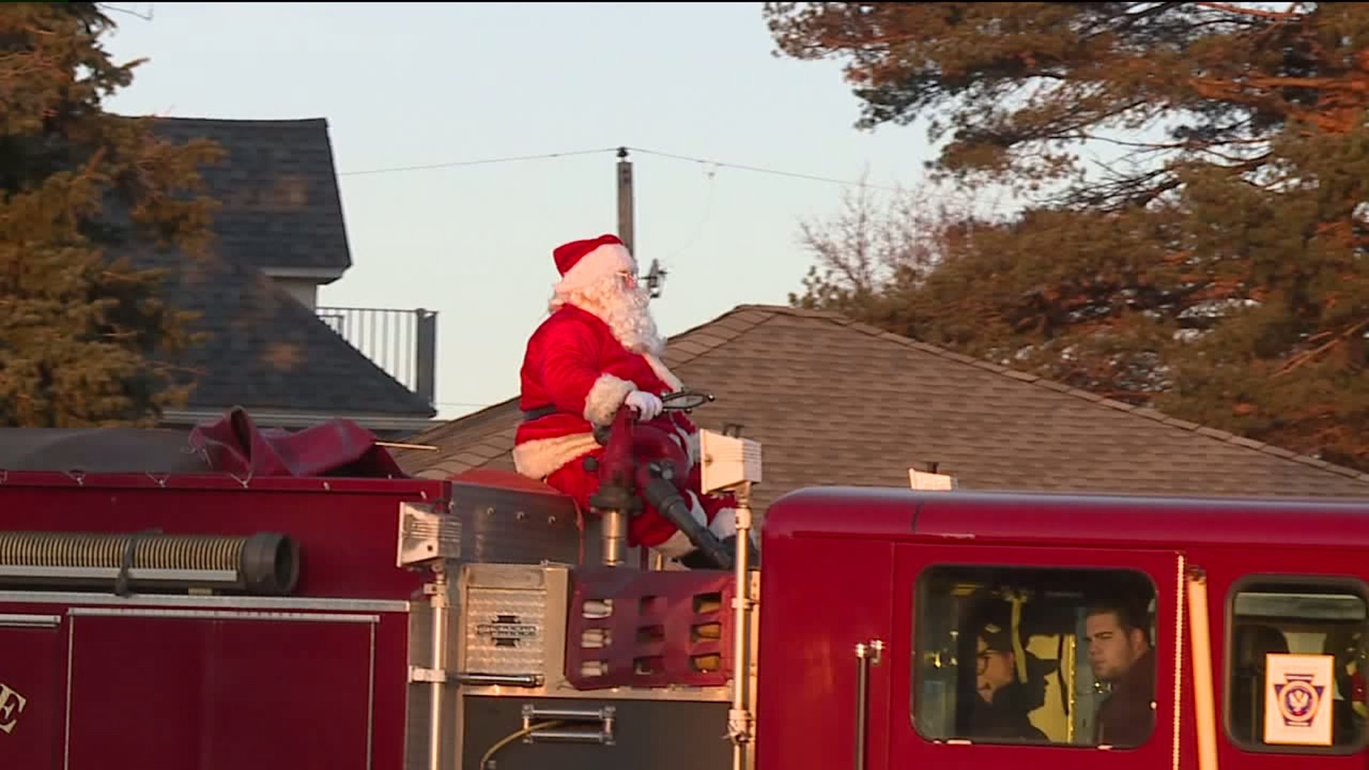 Santa Delivers Candy by Firetruck in Dunmore