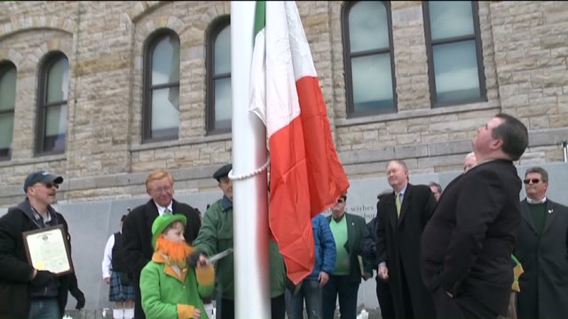 Raising the Irish Flag in Downtown Scranton