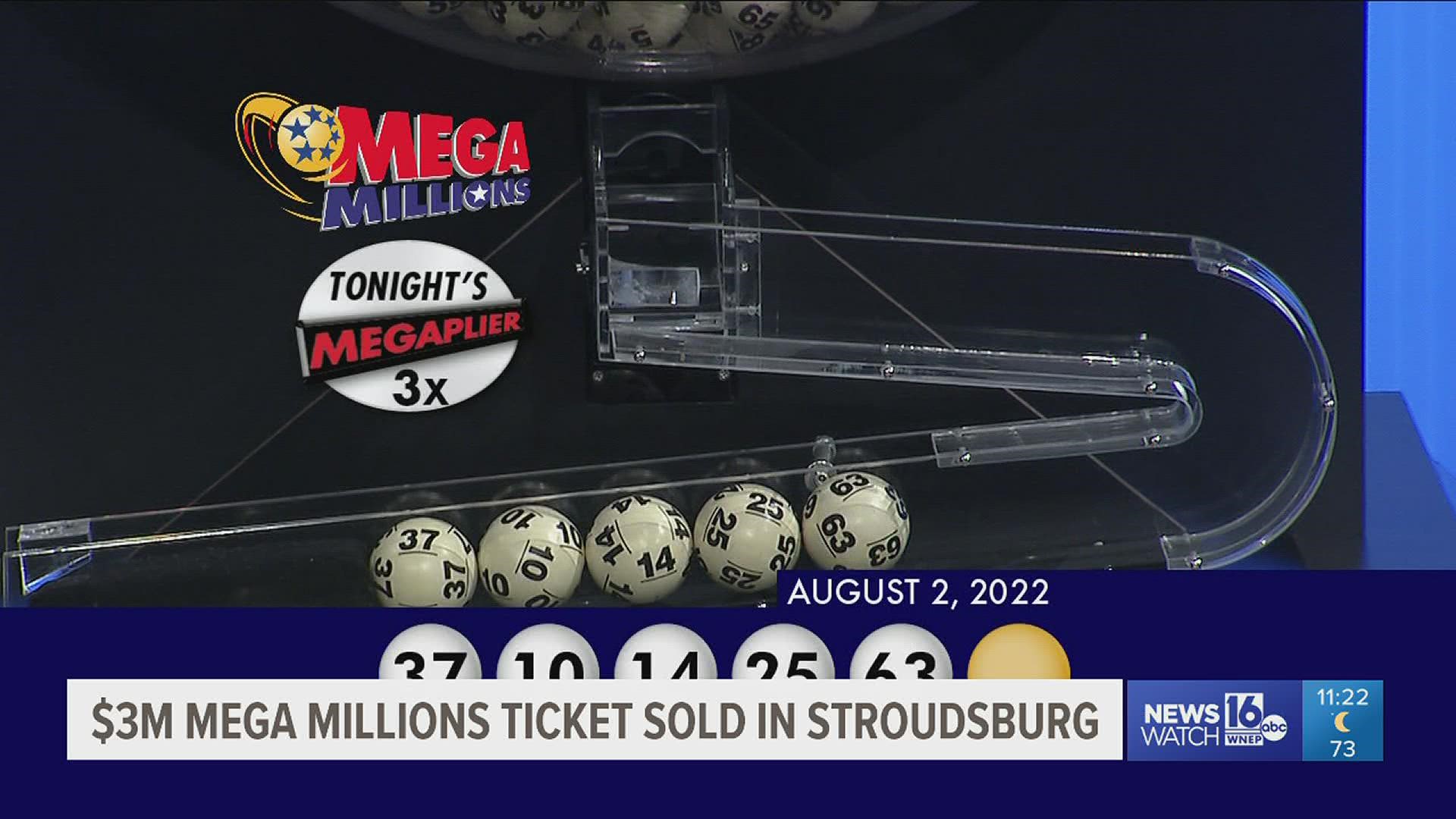 A winning lottery worth $3 million was sold in Stroudsburg.