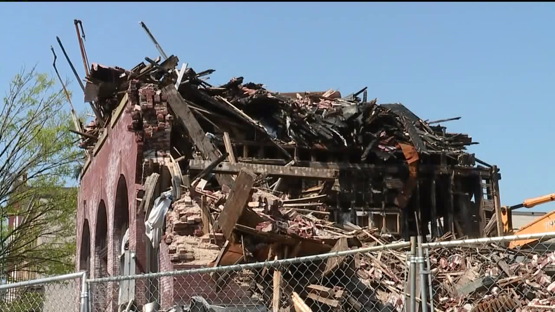 Demolition of Fire-Gutted Ruins of Masonic Lodge in Shamokin