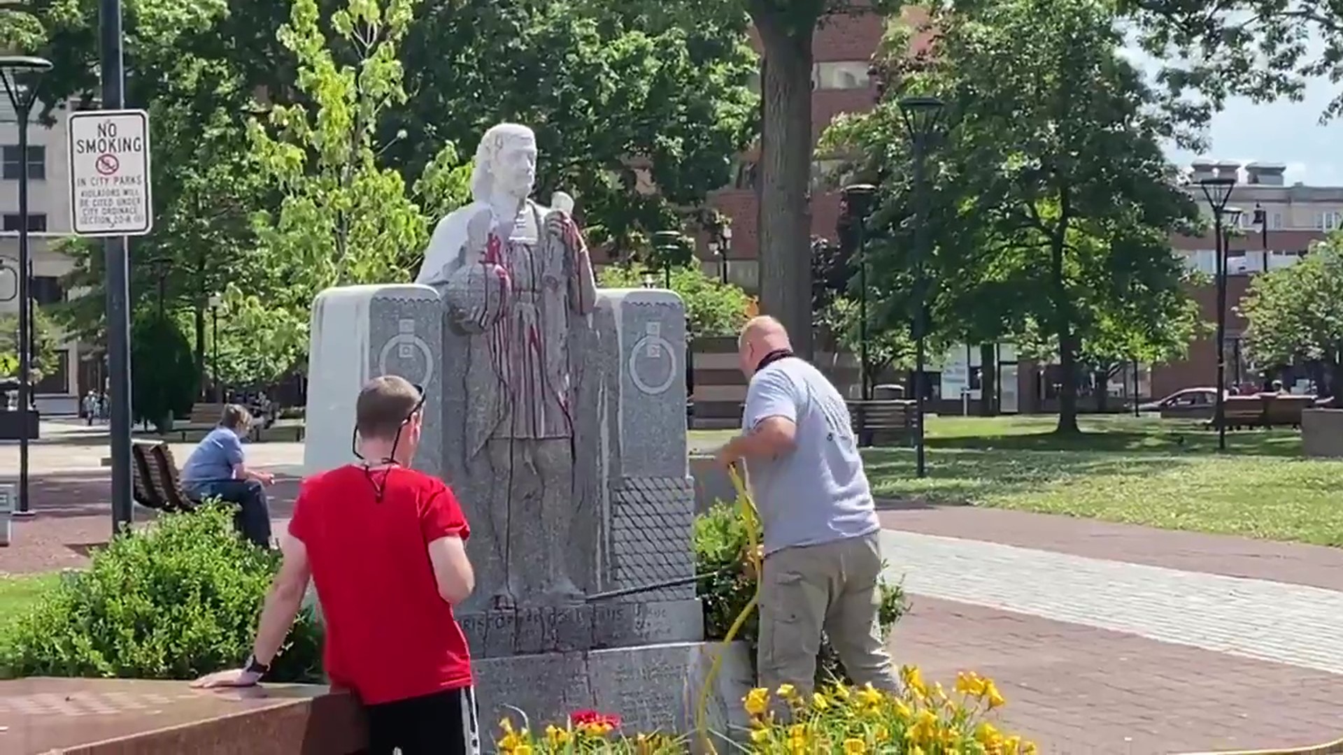 For the second time in four days, a statue of Christopher Columbus on Public Square has been defaced.