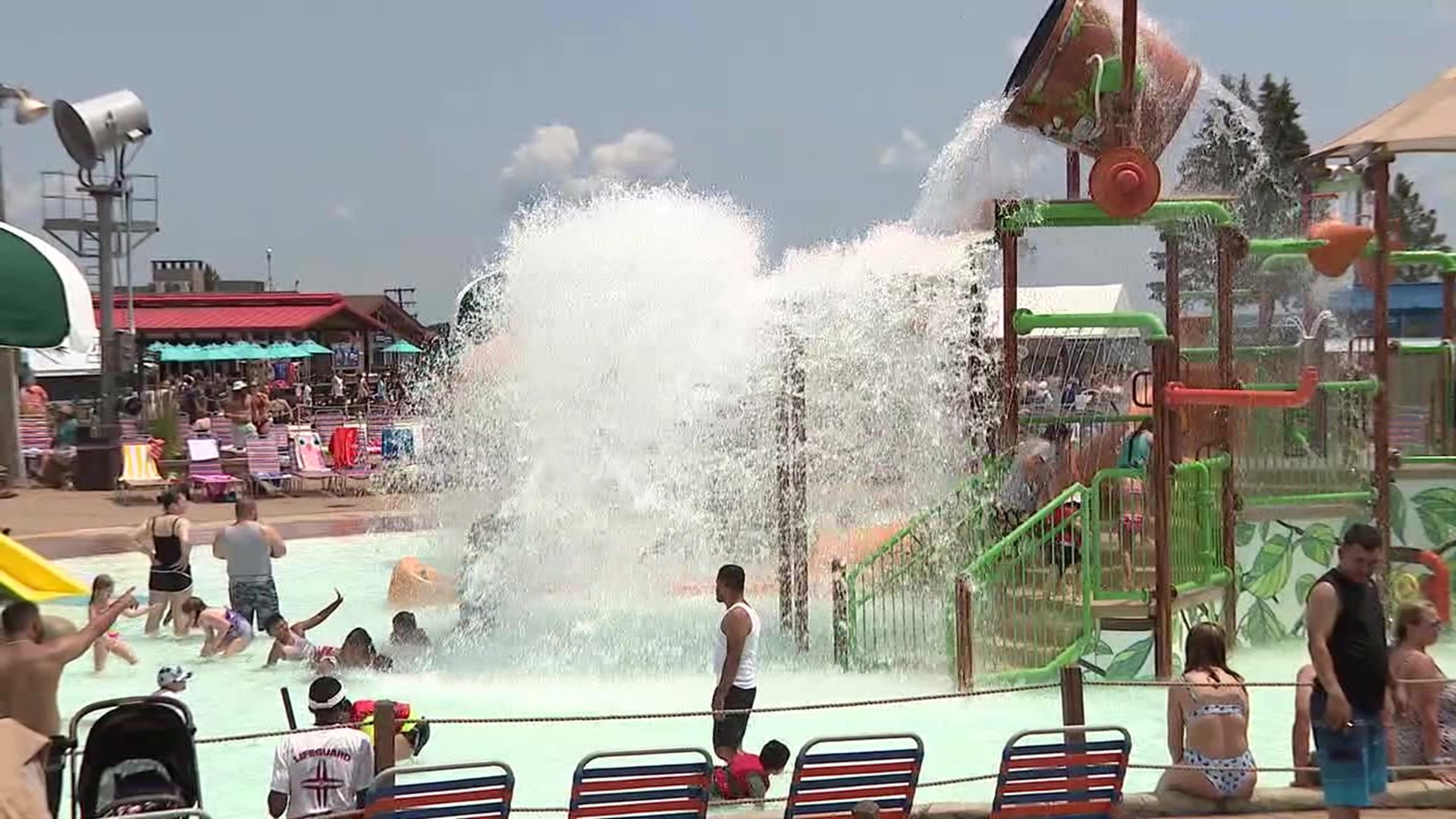 Summery conditions made Camelbeach Mountain Waterpark a popular place to cool off on this holiday.