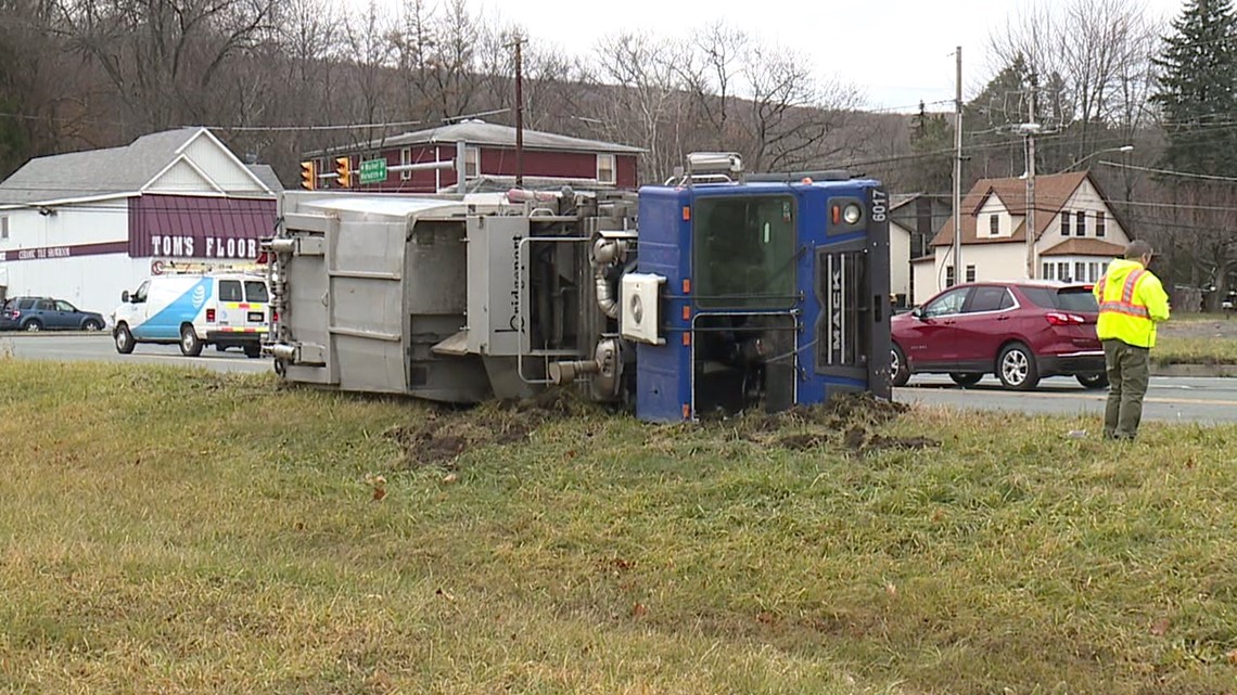 Garbage Truck Tipped Over in Lackawanna County