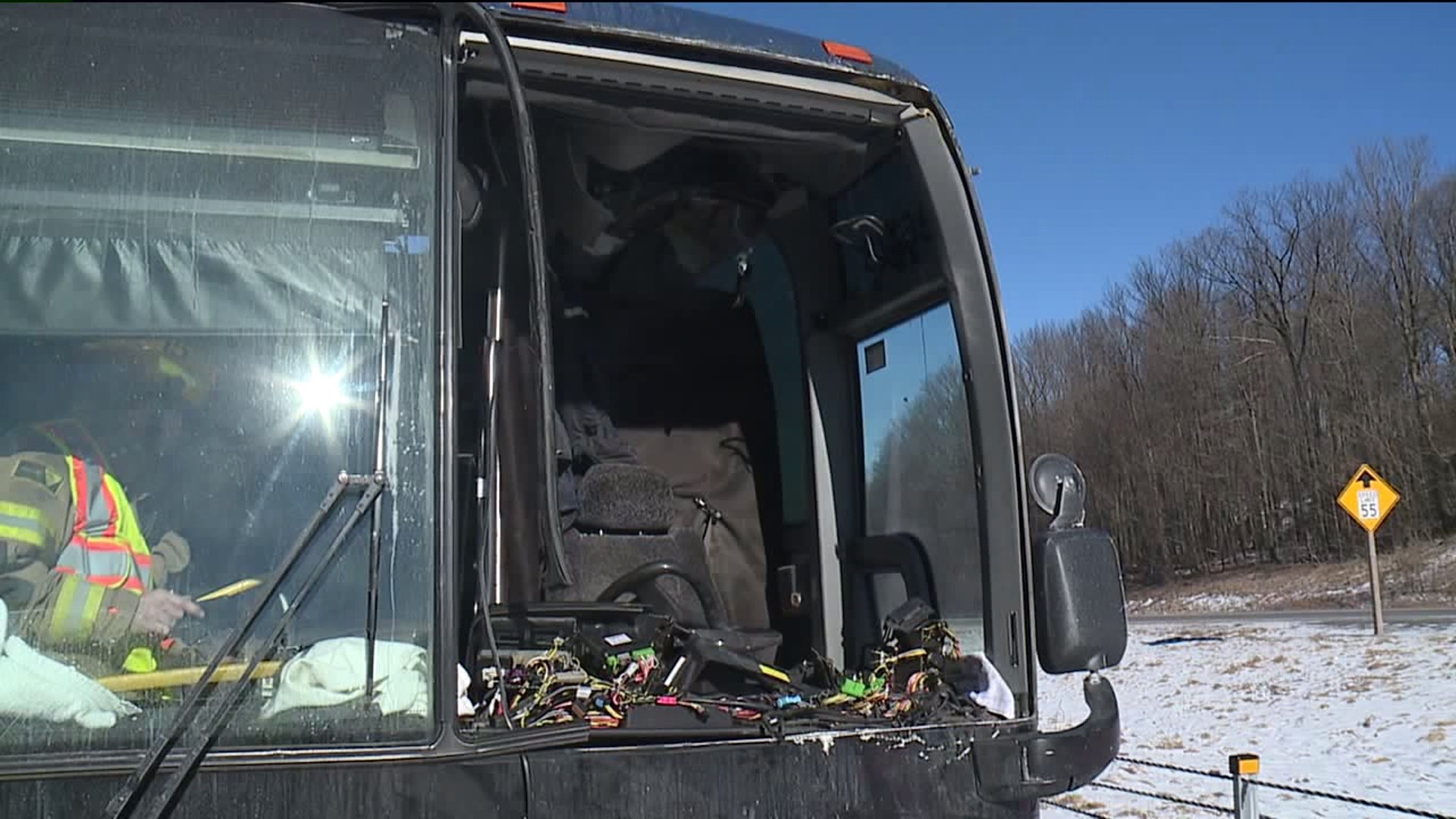 Tire Smashes Windshield of Bus on I-380 in Lackawanna County