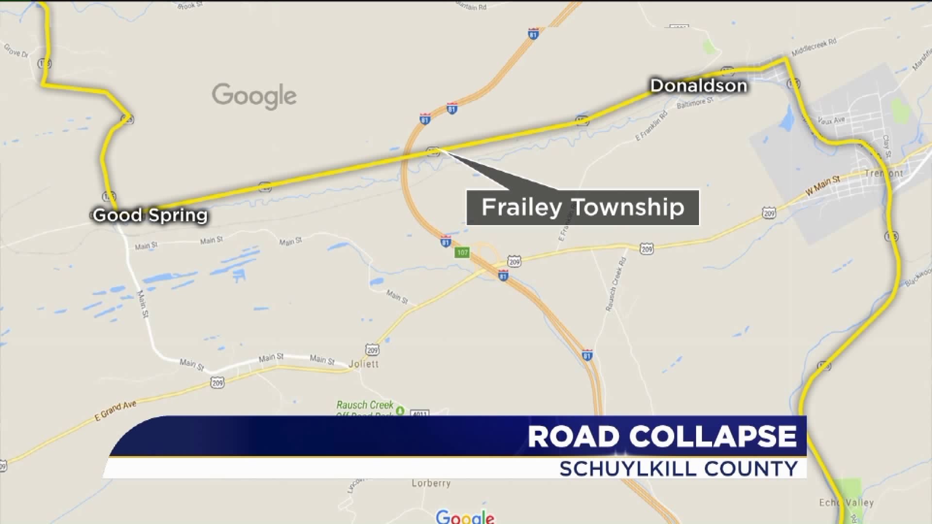 Route 125 Closed in Schuylkill County Following Road Collapse