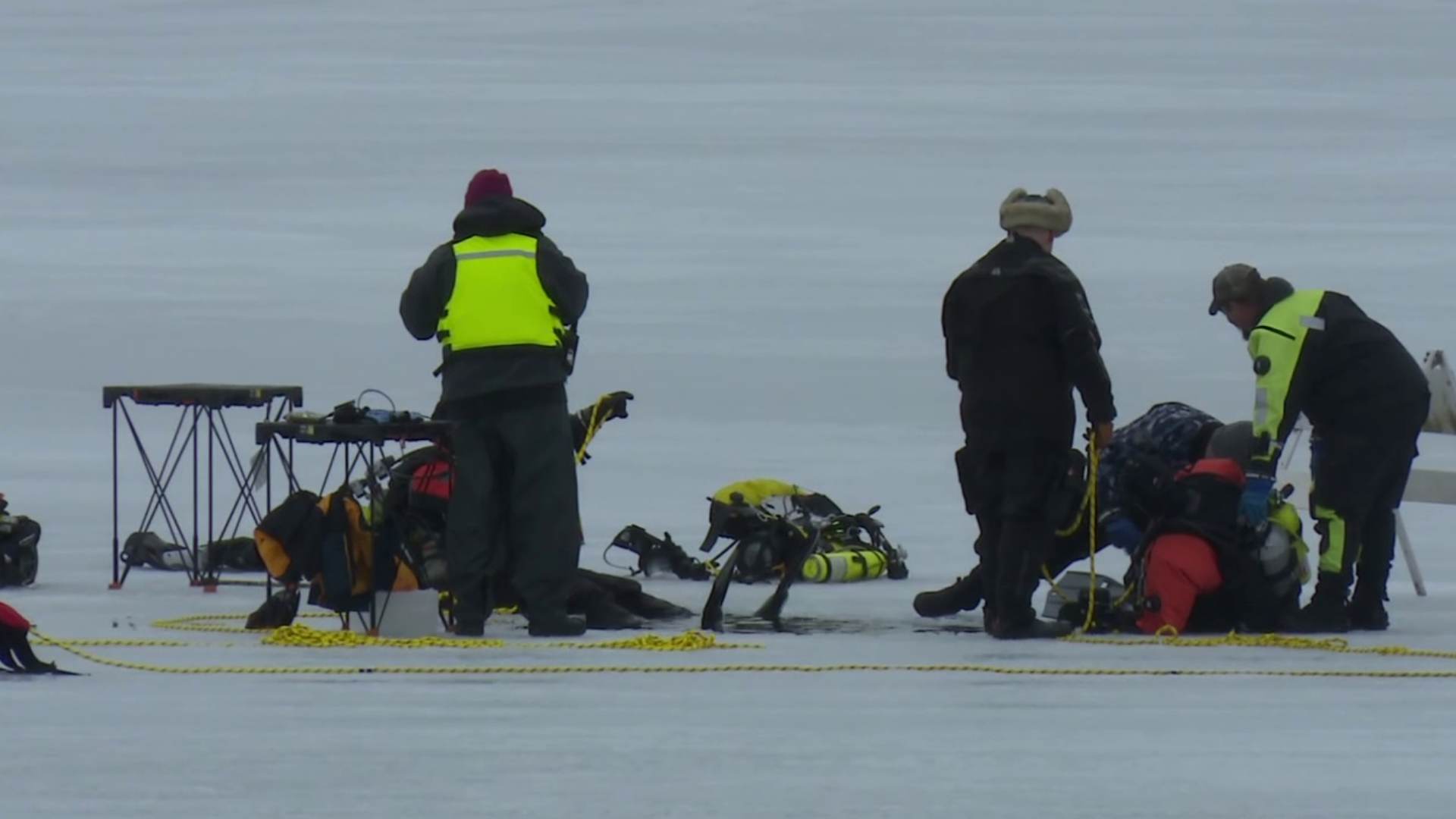 Crews say it was just 32 degrees when they got to the lake Sunday morning.