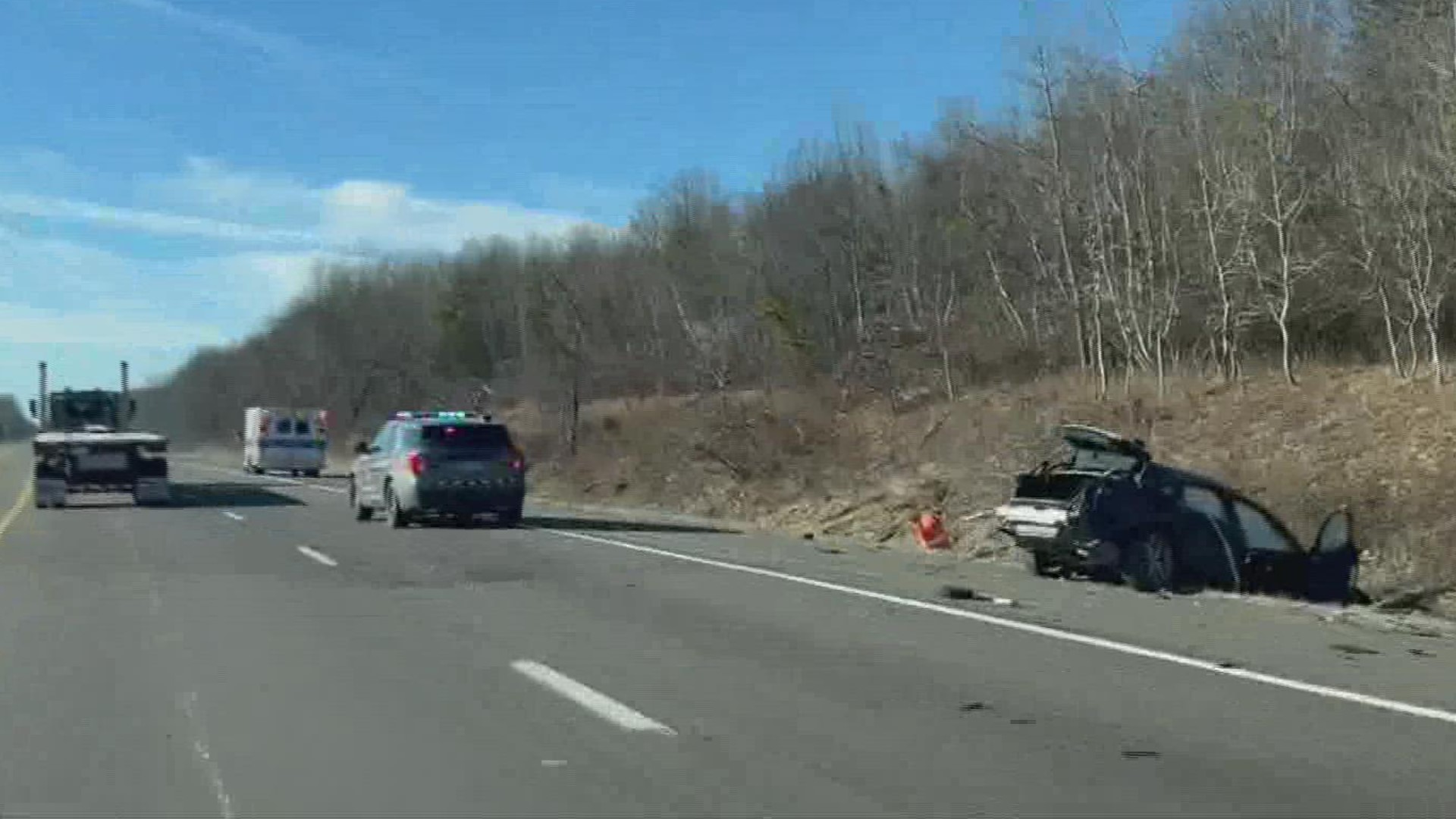 The crash happened just after noon Monday along Interstate 80 west in Monroe County.