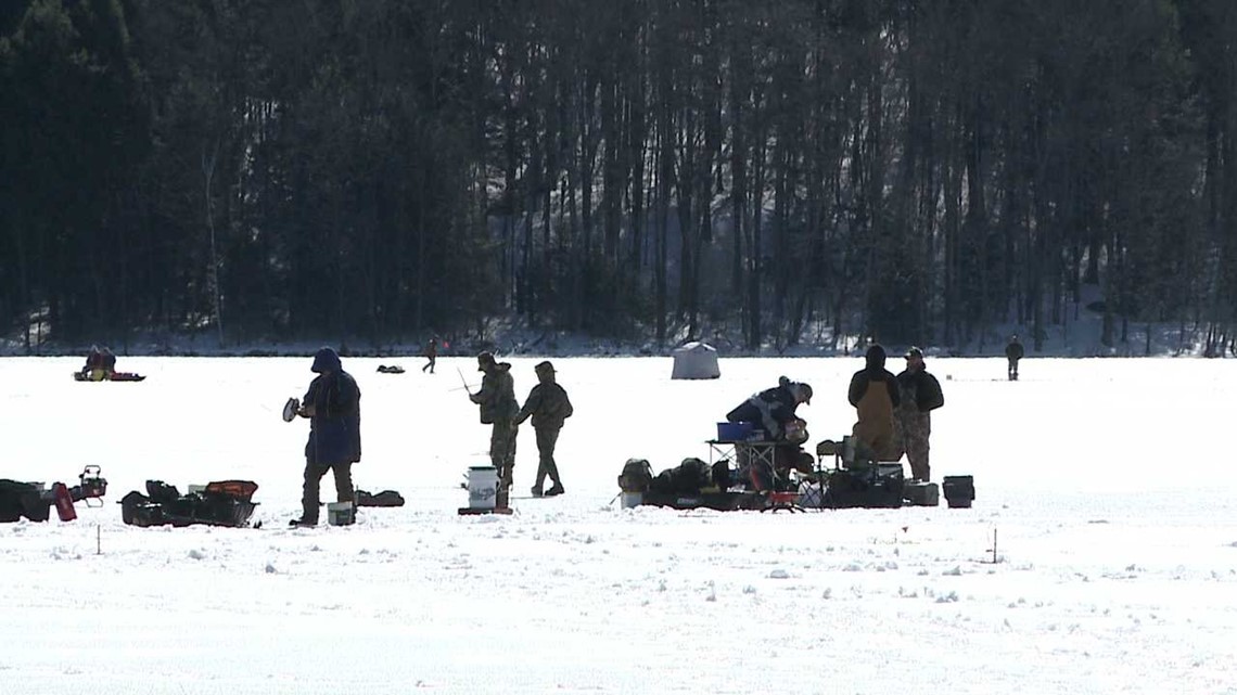 Fishermen Enjoy Warm Weather on Ice
