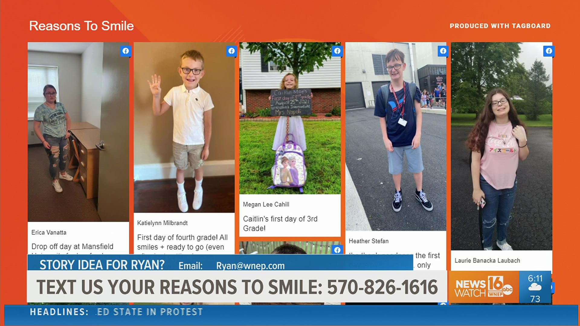 It's time for that Monday pick-me-up with our Reasons To Smile segment. Newswatch 16’s Ryan Leckey shared some of your snapshots celebrating back-to-school moments.