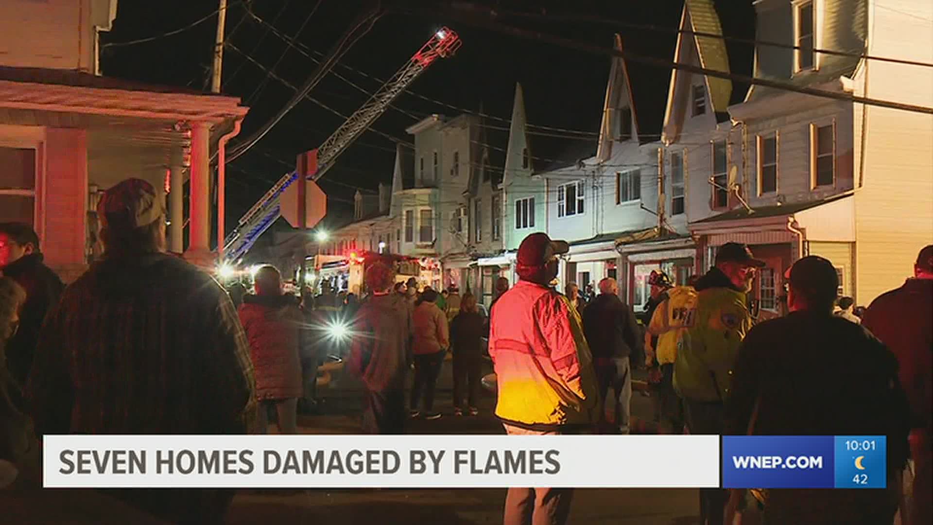 Fire officials say flames broke out along the 200 block of East Pine Street in Mahanoy City around 6:30 p.m. Saturday.