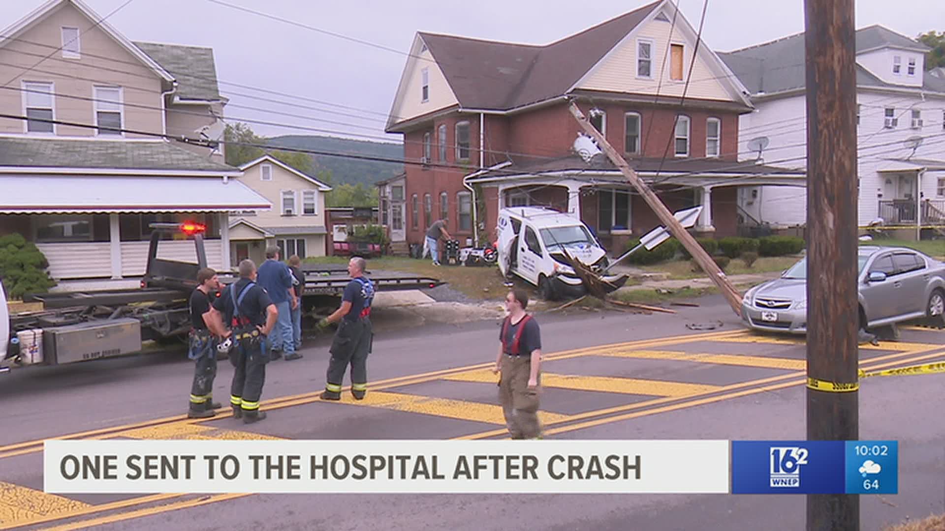 One person was taken to the hospital after a crash Saturday afternoon in Luzerne County.