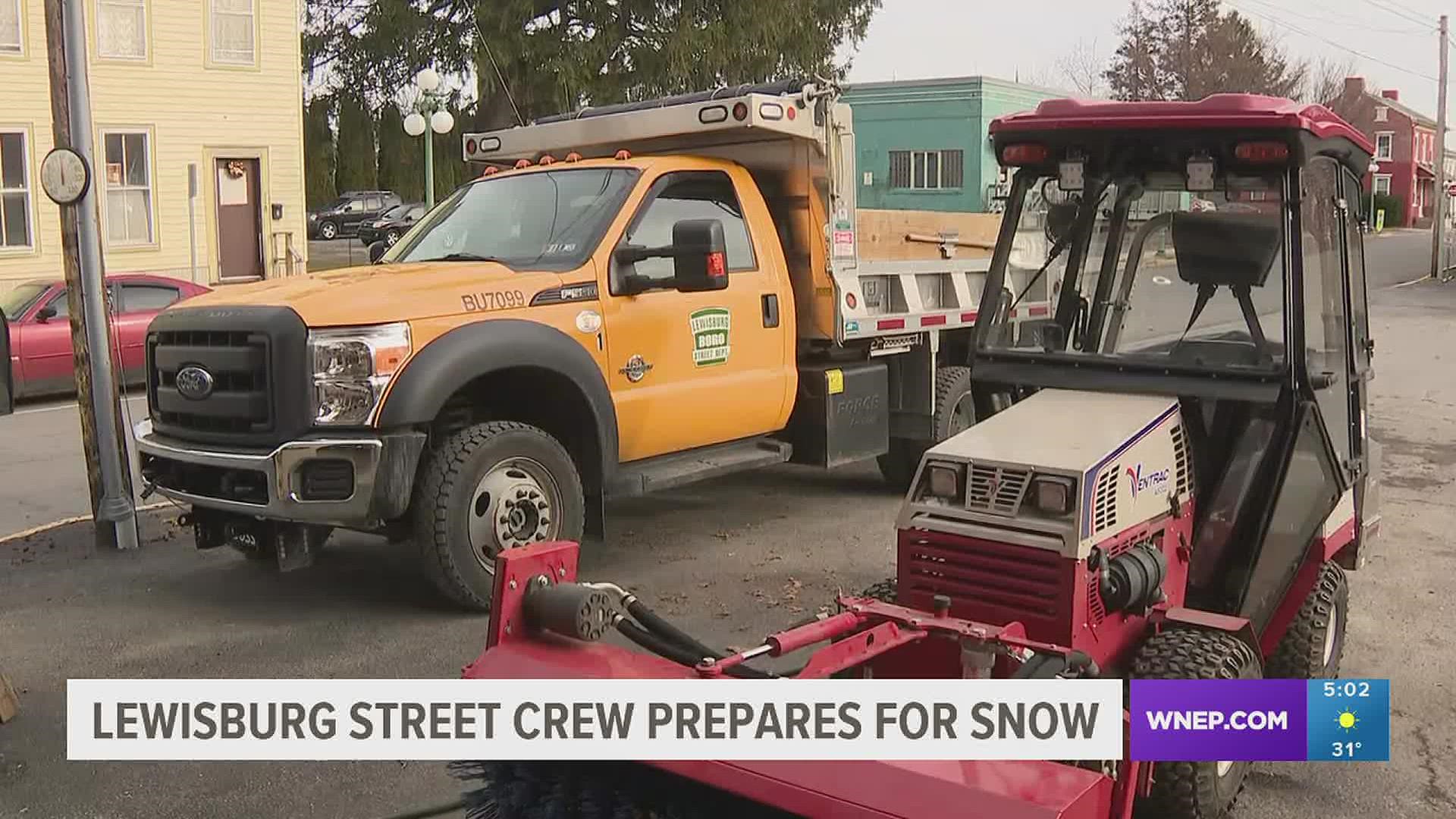 Workers in Lewisburg spent the day getting their equipment ready as wintry weather is expected over the next two days.