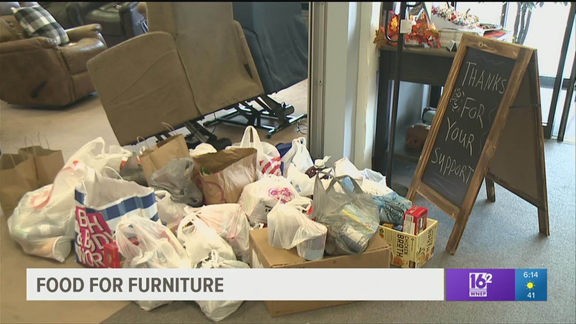 The food drive was held at Berger's Furniture & Mattress.