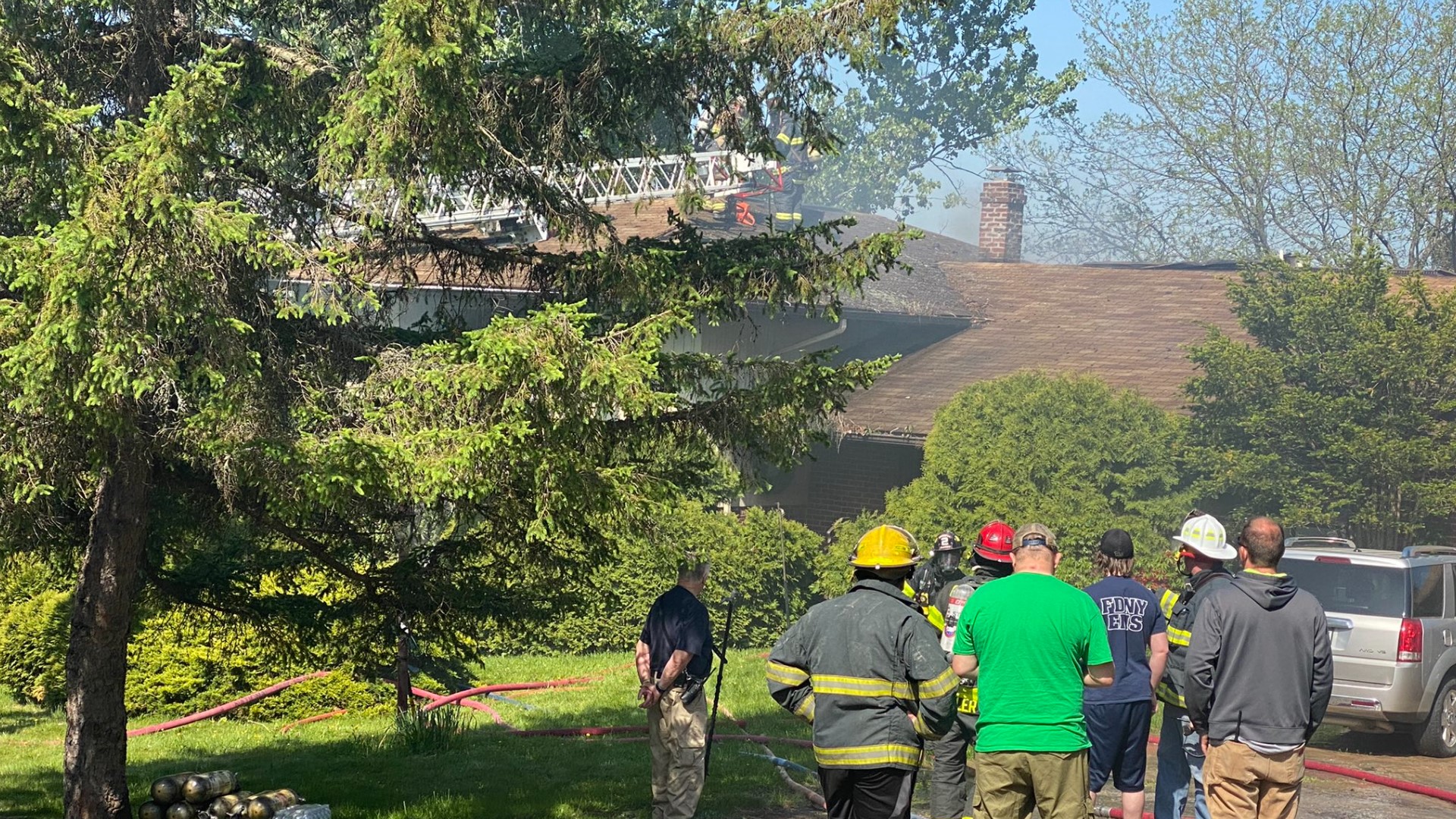 The fire started in the home near Clarks Summit Wednesday morning. A man driving by was able to alert the folks inside and get them to safety.