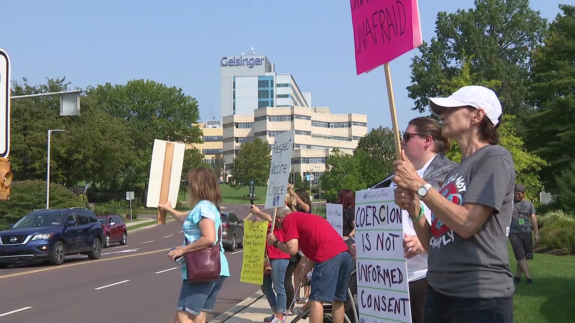 The rally took place Tuesday morning outside the medical center in Danville.