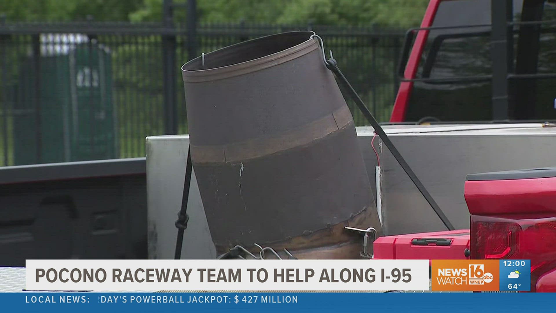 The dryer that is used to dry the racetrack is heading down to assist on I-95.