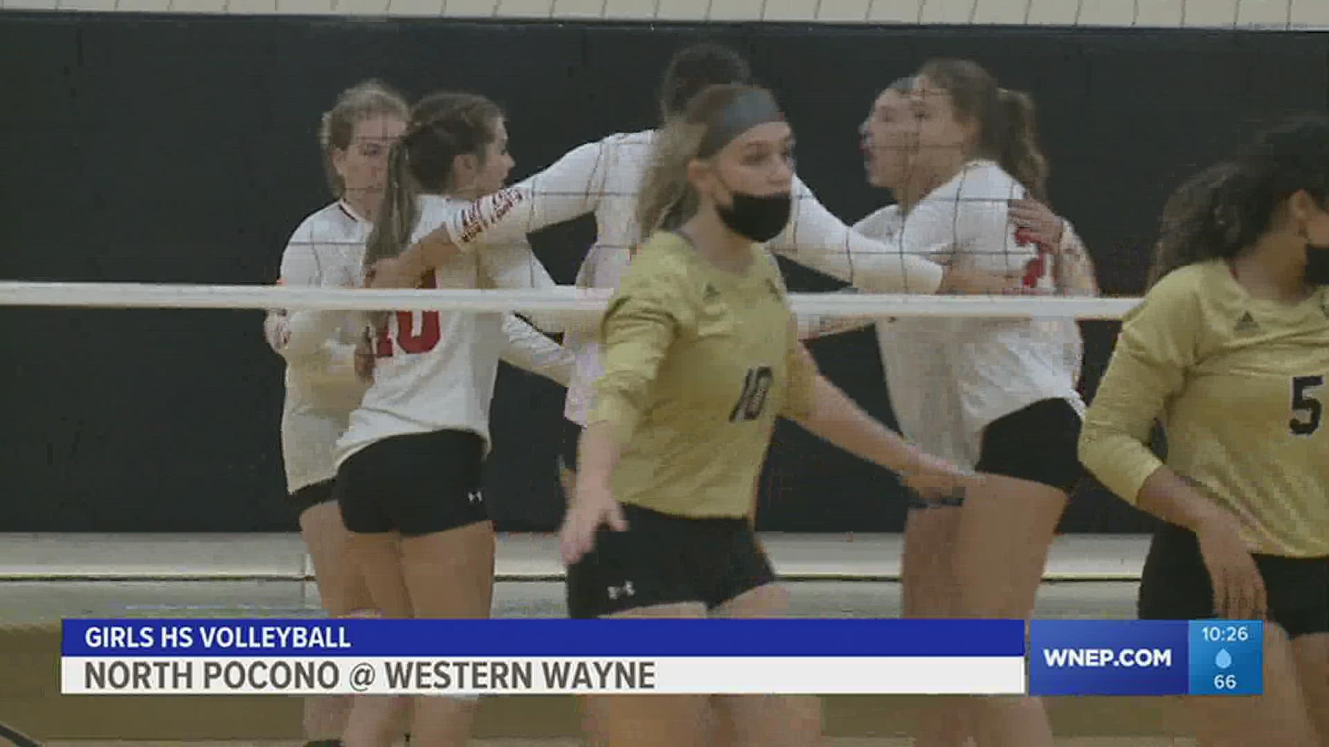 Western Wayne defeats stubborn North Pocono in straight sets in girls HS volleyball.